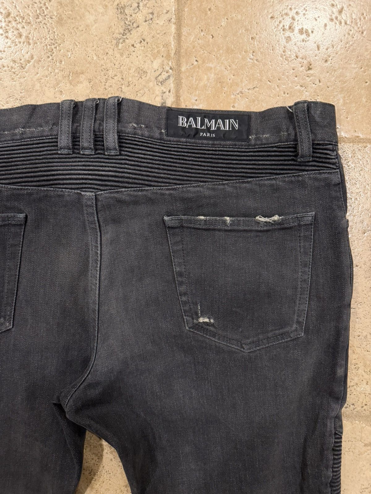 Balmain Balmain Moto Biker Distressed Stone Dark Gray Denim Jeans Size US 36 / EU 52 - 8 Thumbnail