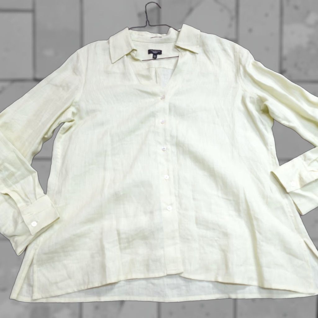 Talbots Talbots Shirt 16P Yellow Green Solid 100% Irish Linen Long Sleeves Size XXL / US 16-18 / IT 52-54 - 1 Thumbnail