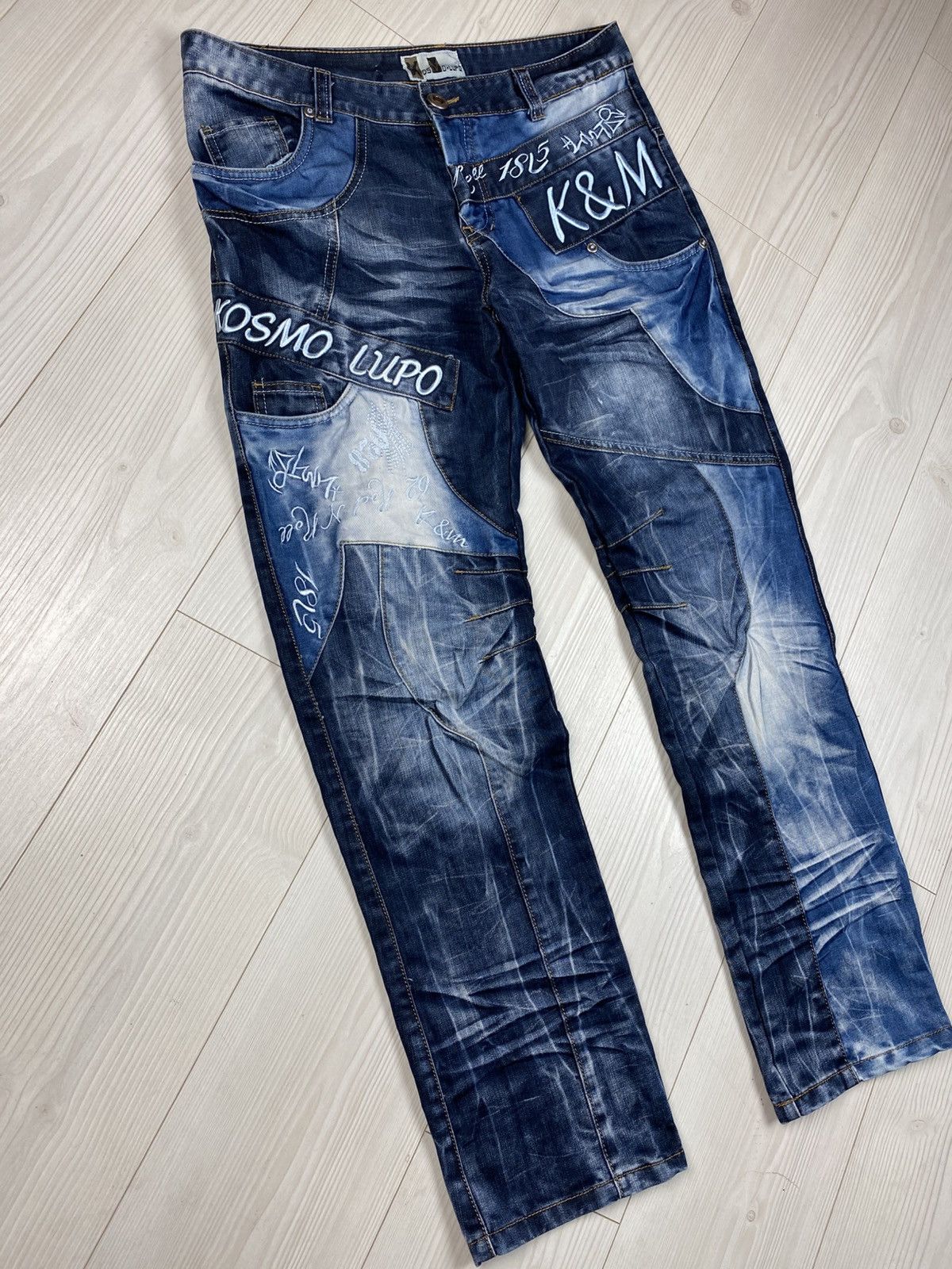 Japanese Brand Avantgarde Kosmo Lupo Denim Jeans Multipockets Rare Big Logo Size US 36 / EU 52 - 3 Thumbnail