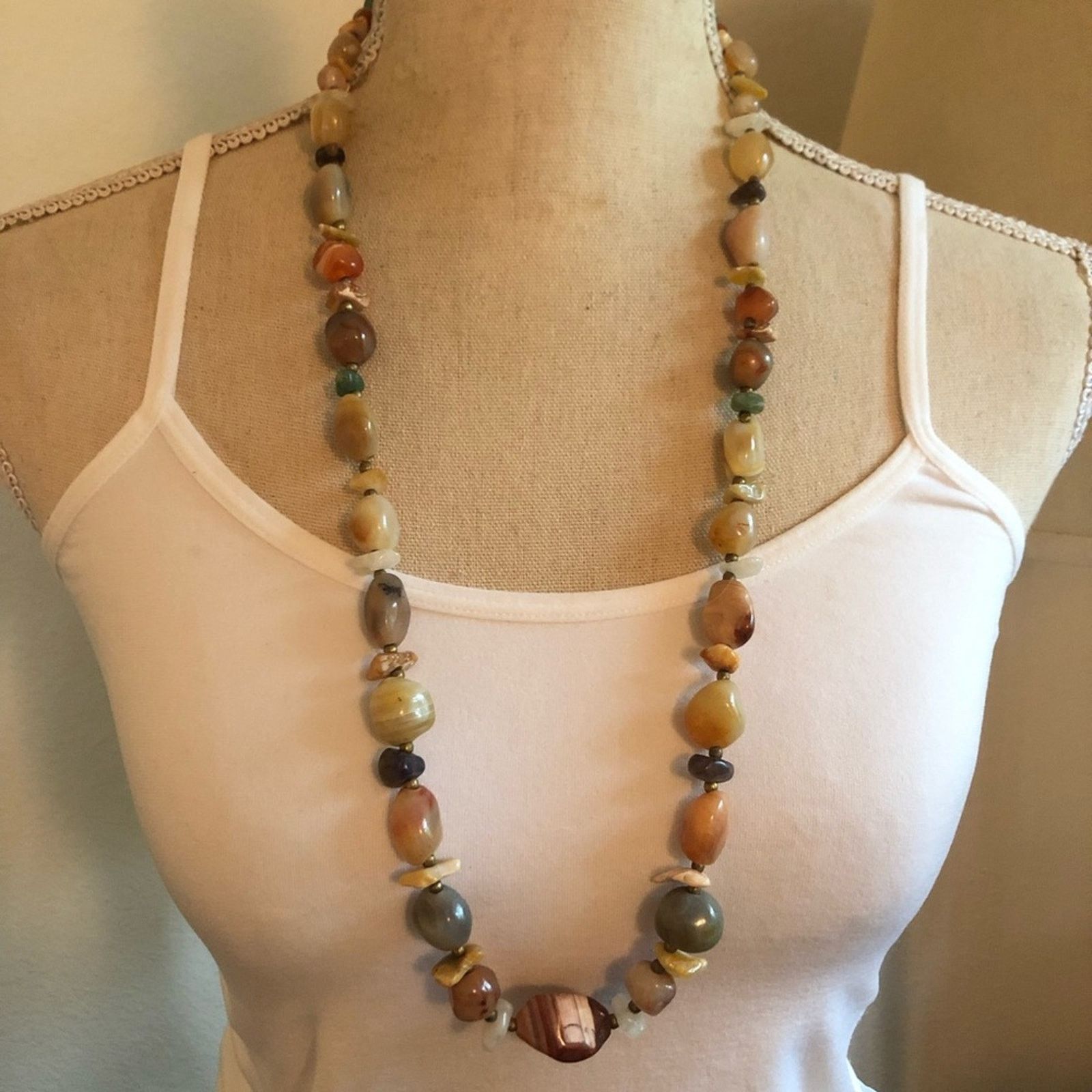 Vintage Vintage 70s natural agate stone long necklace Size ONE SIZE - 1 Thumbnail