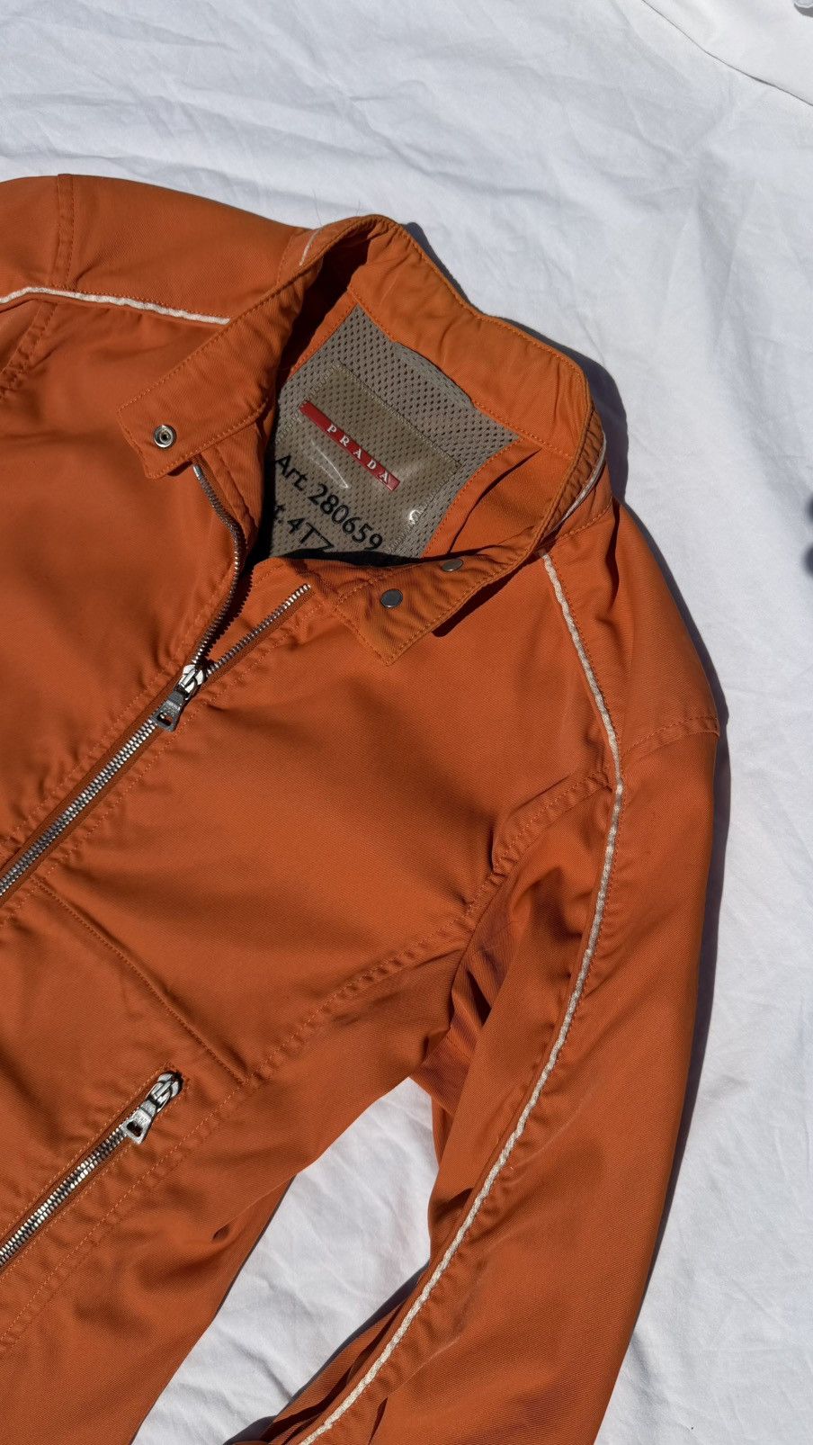 Prada SS2002 Prada Orange Nylon Biker Jacket Size US XS / EU 42 / 0 - 2 Thumbnail