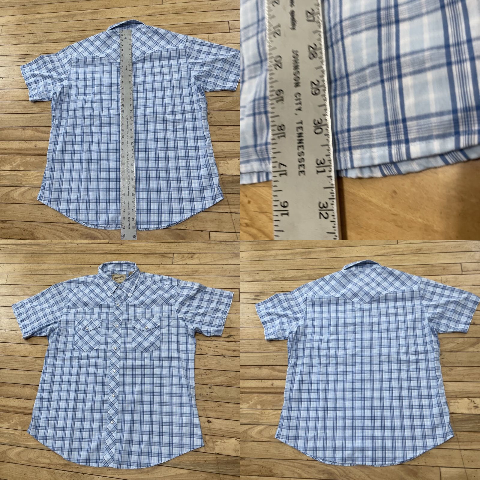 Wrangler VINTAGE Wrangler Western Shirt Men XL Pearl Snap Blue Plaid Cowboy Brushpopper XL 48" Shirt Mens Blue Plaid Pearl Snap Western Shirt XL 48" Wrangler Size US XL / EU 56 / 4 - 8 Thumbnail