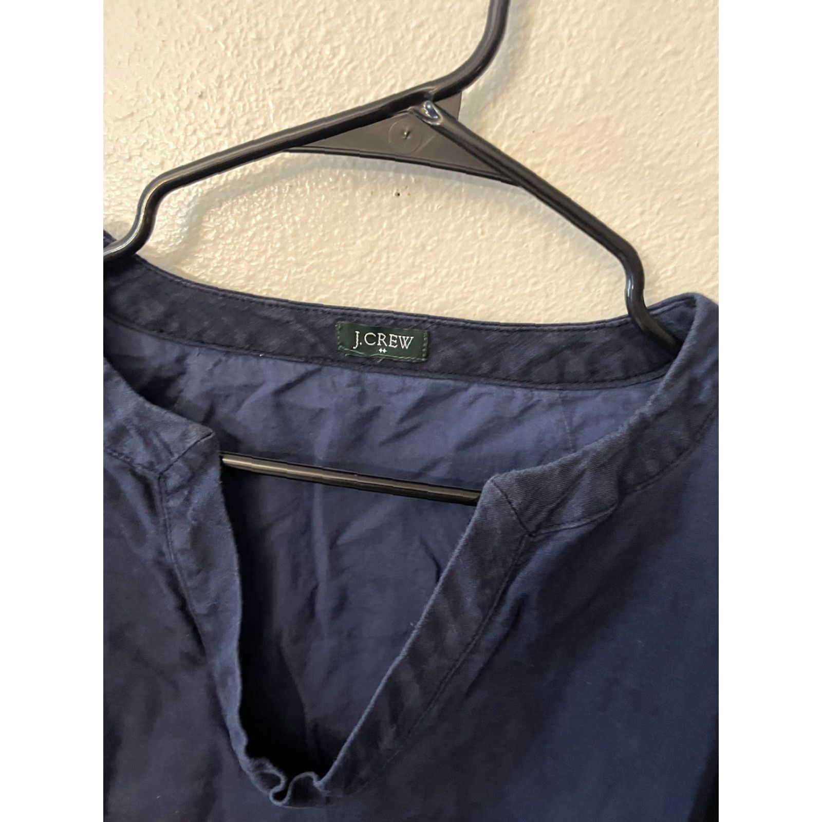 J.Crew VINTAGE J.CREW Linen Tunic Womens Small Navy Blue V-Neck 3/4 Sleeve Embroidered Dress Size S / US 4 / IT 40 - 2 Thumbnail