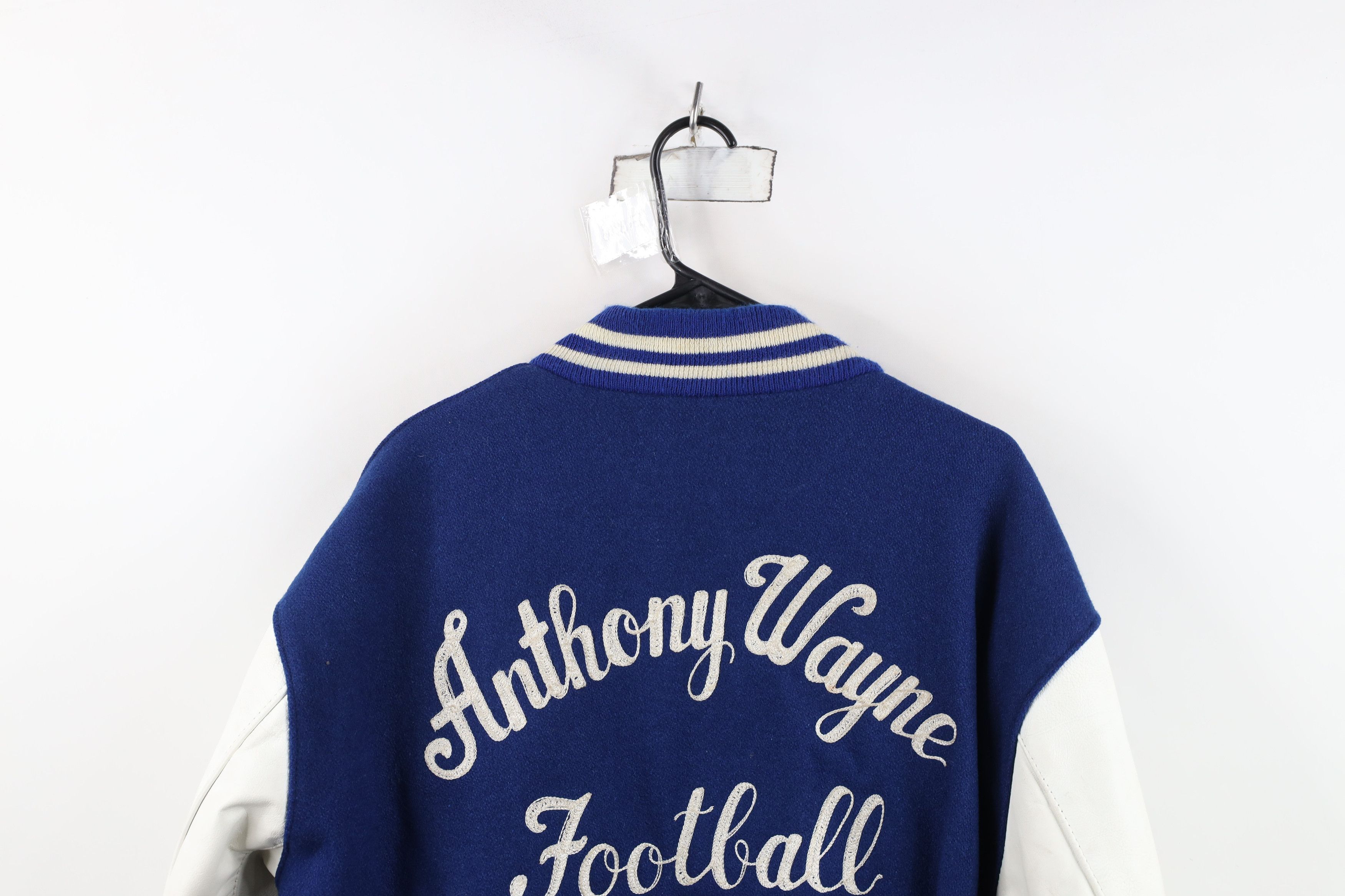 Vintage Vintage 90s Wool Leather Varsity Letterman Jacket Blue USA Size US XL / EU 56 / 4 - 13 Thumbnail