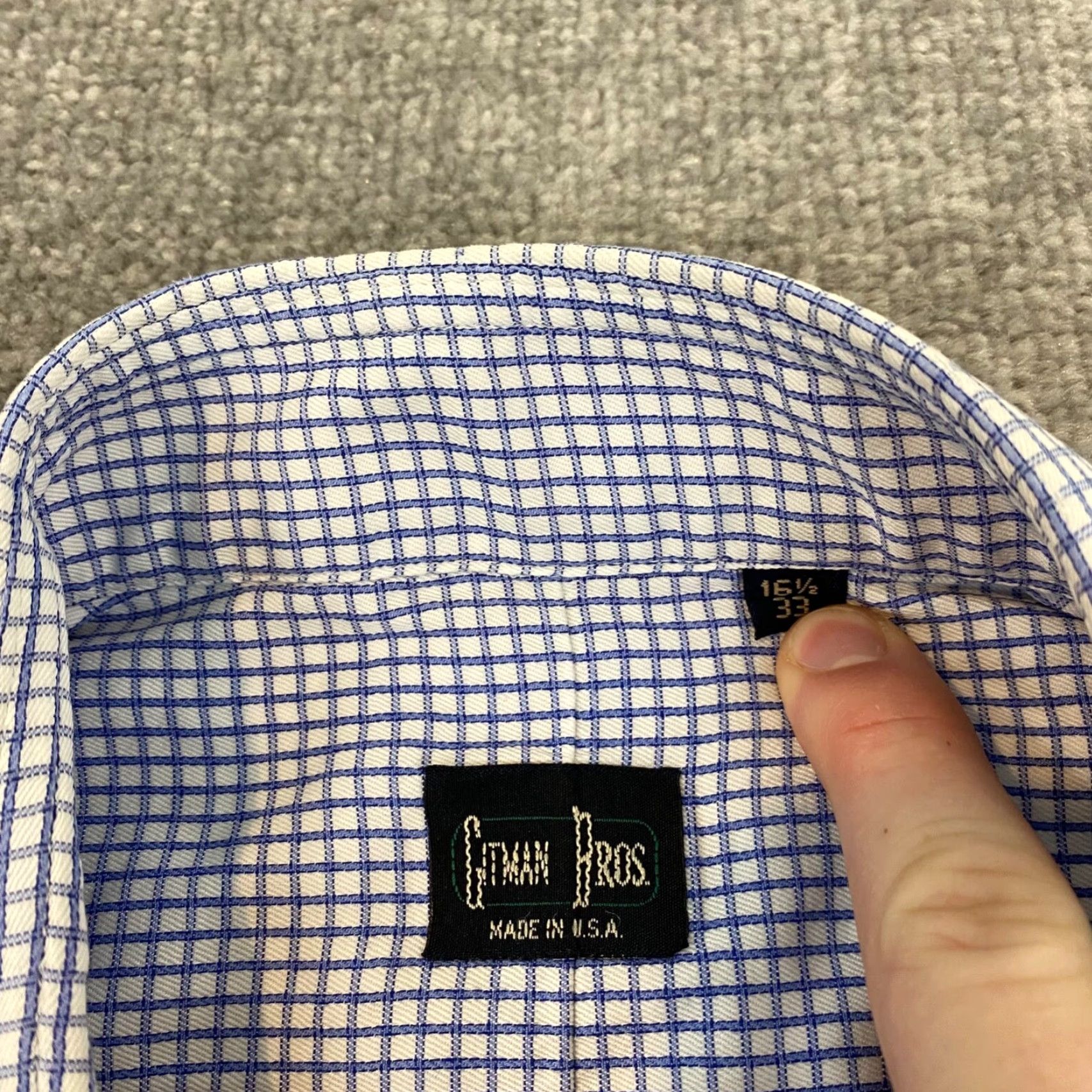 Vintage Gitman Bros Shirt Mens 16.5 / 33 Button Up Blue White Micro Plaid Casual Dress Top USA Size US XL / EU 56 / 4 - 3 Thumbnail