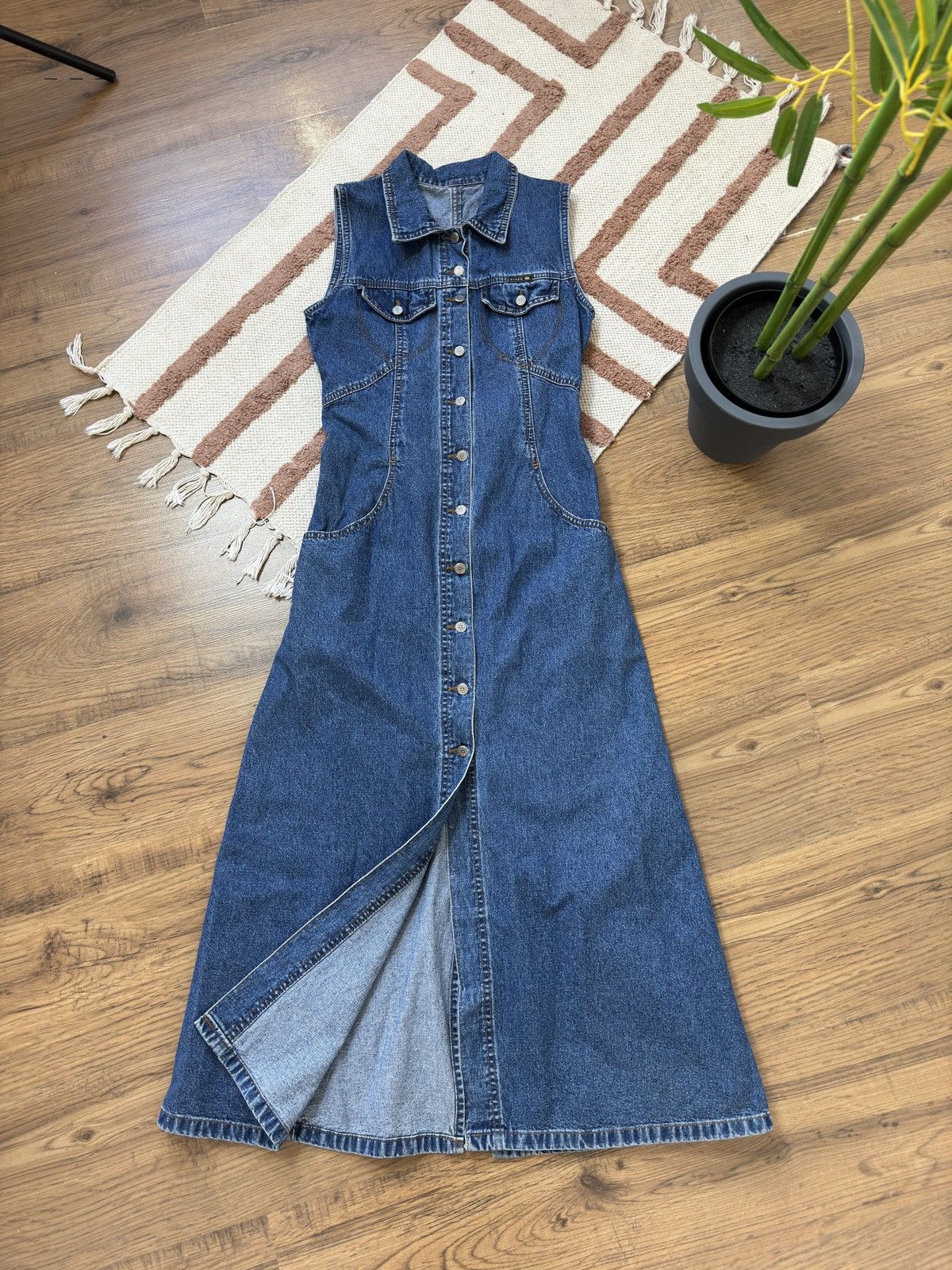 2000s jean dress D&G 2000s Medium Blue Denim Corseted Lace Bra Dress  The Kit Vintage