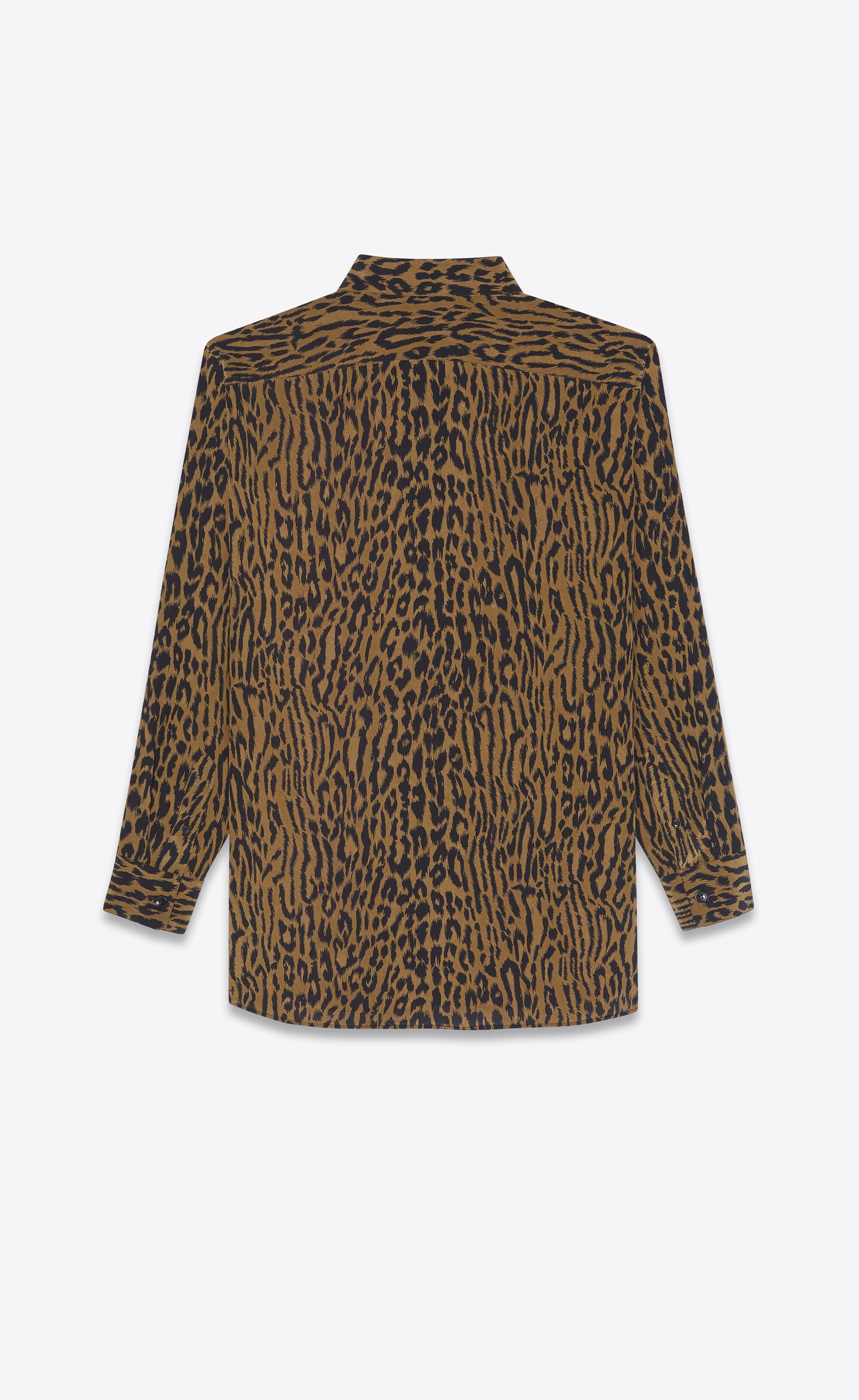 Saint Laurent Paris o1s1wg111224 Long Overshirt in Leopard-Print Crepe De Chine Size US XL / EU 56 / 4 - 2 Thumbnail