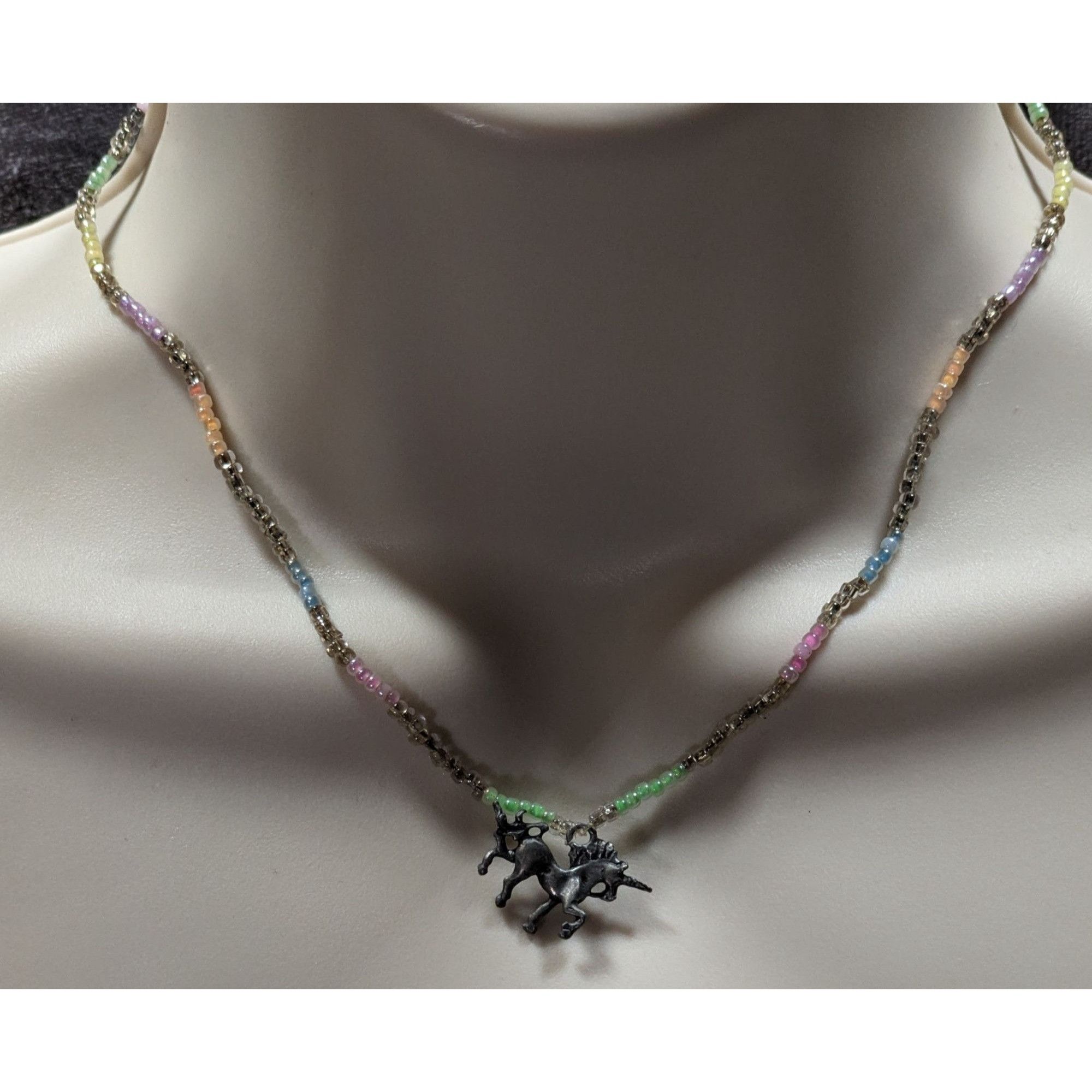 Handmade Handmade Pastel Glass Beaded Unicorn Pendant Necklace Size ONE SIZE - 1 Thumbnail