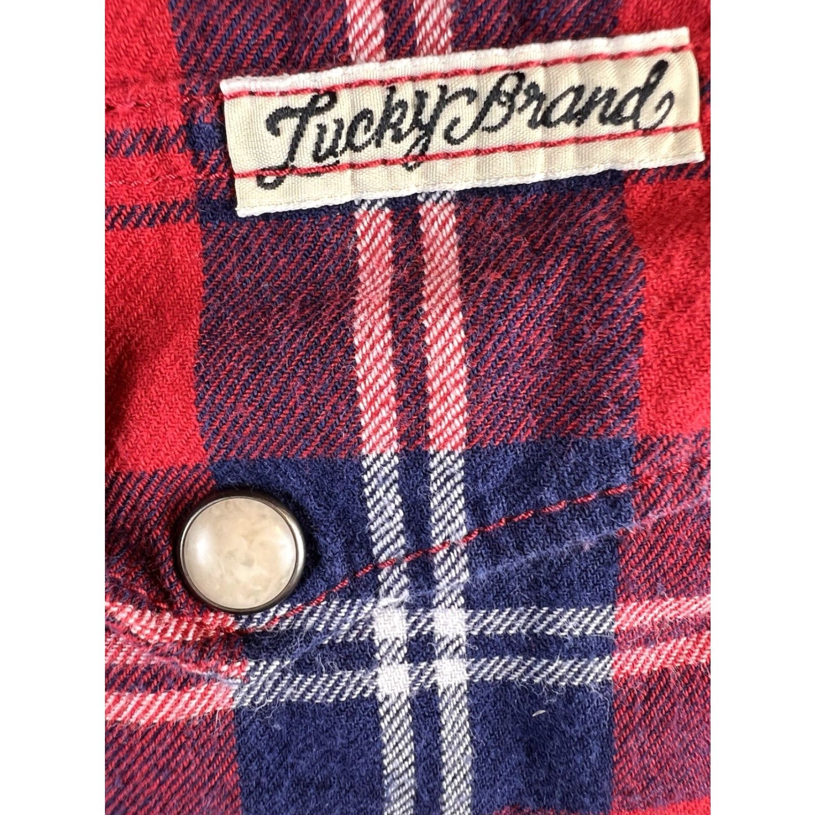 Lucky Brand Lucky Brand Flannel Plaid Shirt Mens L Red Pearl Snap Buttons Western Cowboy Shirt Size US L / EU 52-54 / 3 - 4 Thumbnail