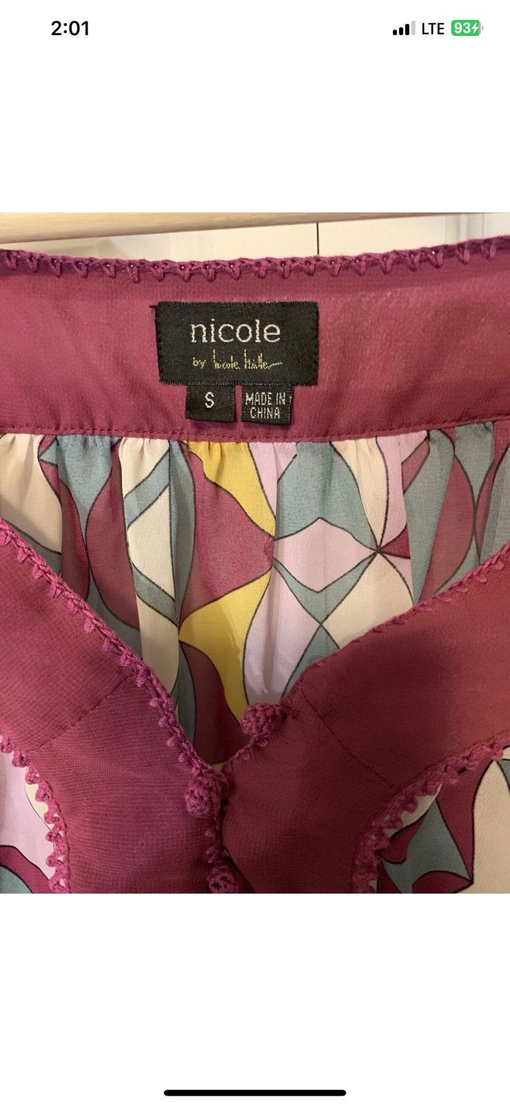 Nicole Miller Nicole Miller womens sz S blouse purple gray geometric Size S / US 4 / IT 40 - 2 Thumbnail