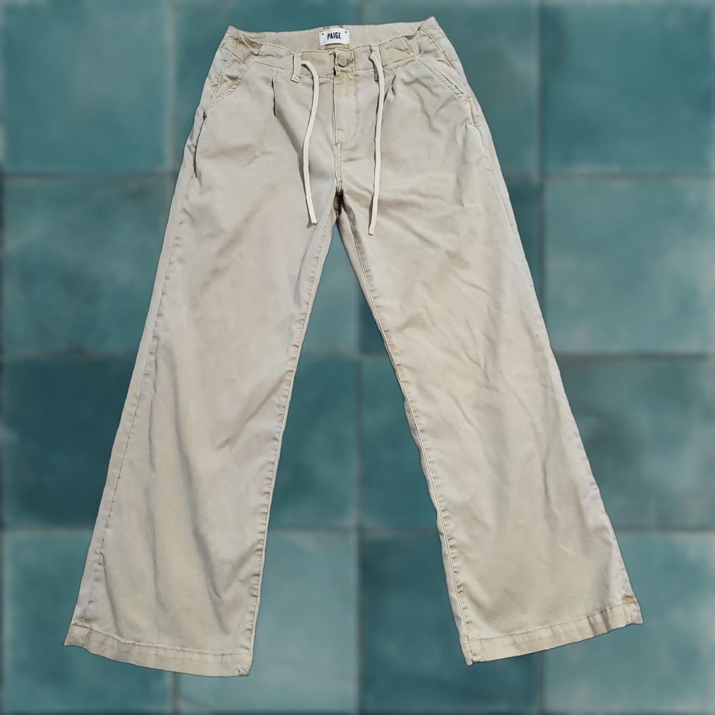Paige Paige Pants Women 27 Beige Mid Rise Wide-Leg Drawstring Stretch 29X28 Beachy Size 27" / US 4 / IT 40 - 1 Thumbnail