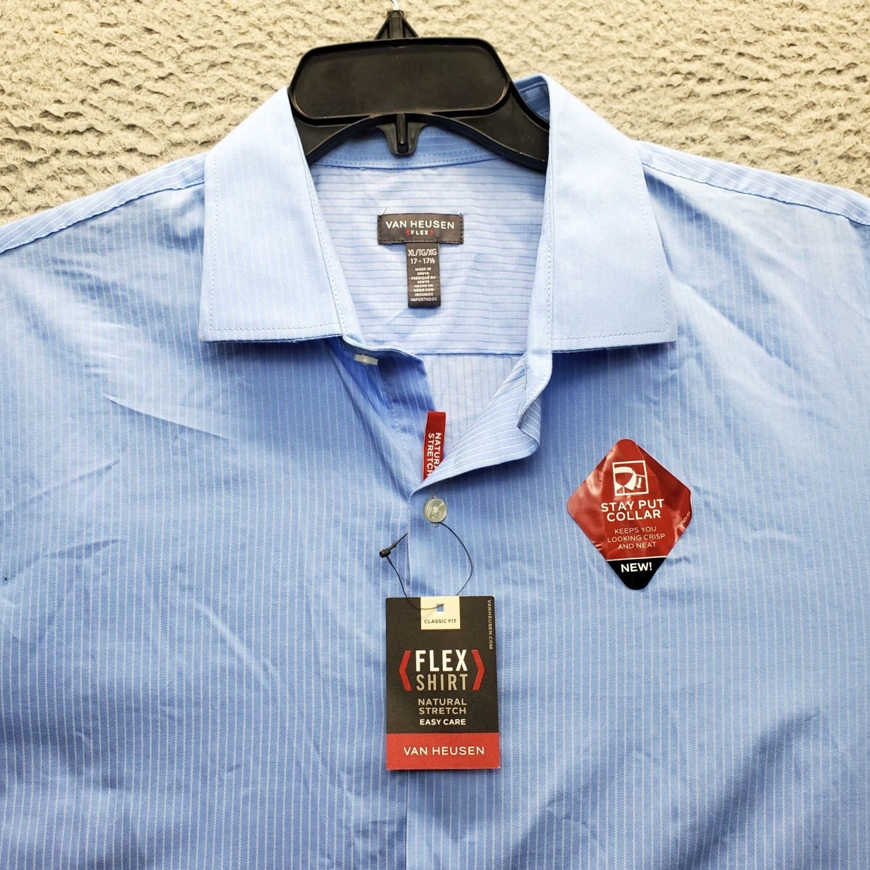 Van Heusen Van Heusen Dress Shirt Mens XL Blue Striped Flex Natural Stretch Stay Put Collar Cuffed Button-Down Casual Formal Mens XL Blue Striped Shirt Size 46R - 5 Thumbnail