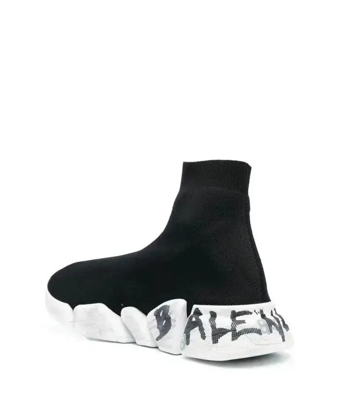 Balenciaga o1s1wg110226 Speed 2.0 Graffiti Recycled Knit Sneakers Black Size US 14 / EU 47 - 3 Thumbnail