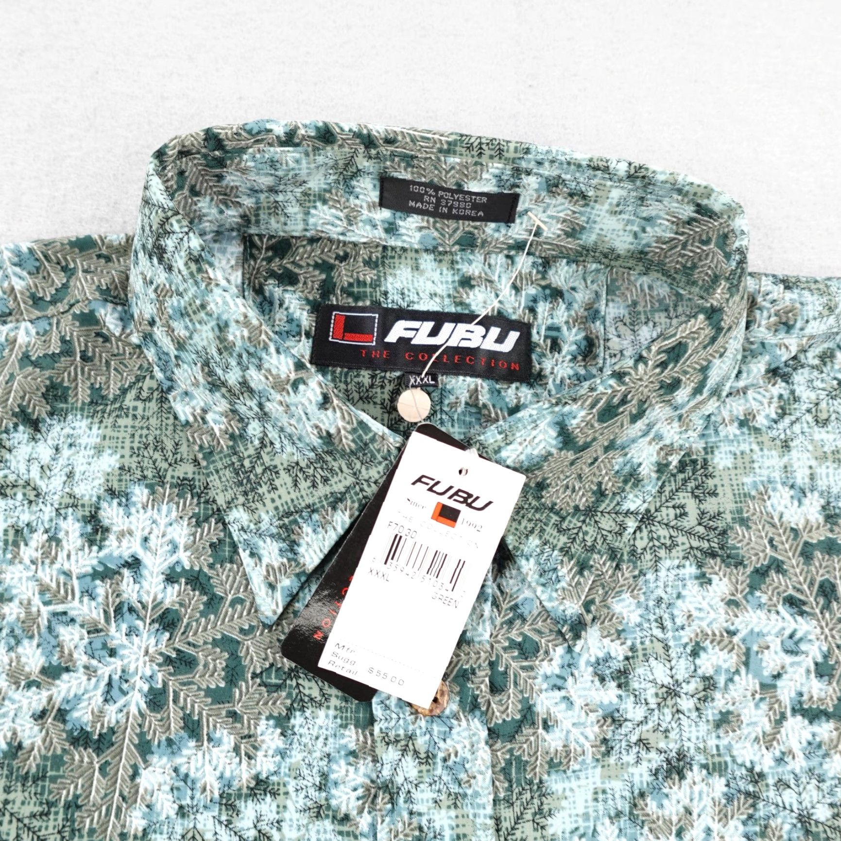 Fubu Vintage FUBU Shirt Mens 3XL Green The Collection Button Up Floral Deadstock NEW Size US XXL / EU 58 / 5 - 2 Thumbnail