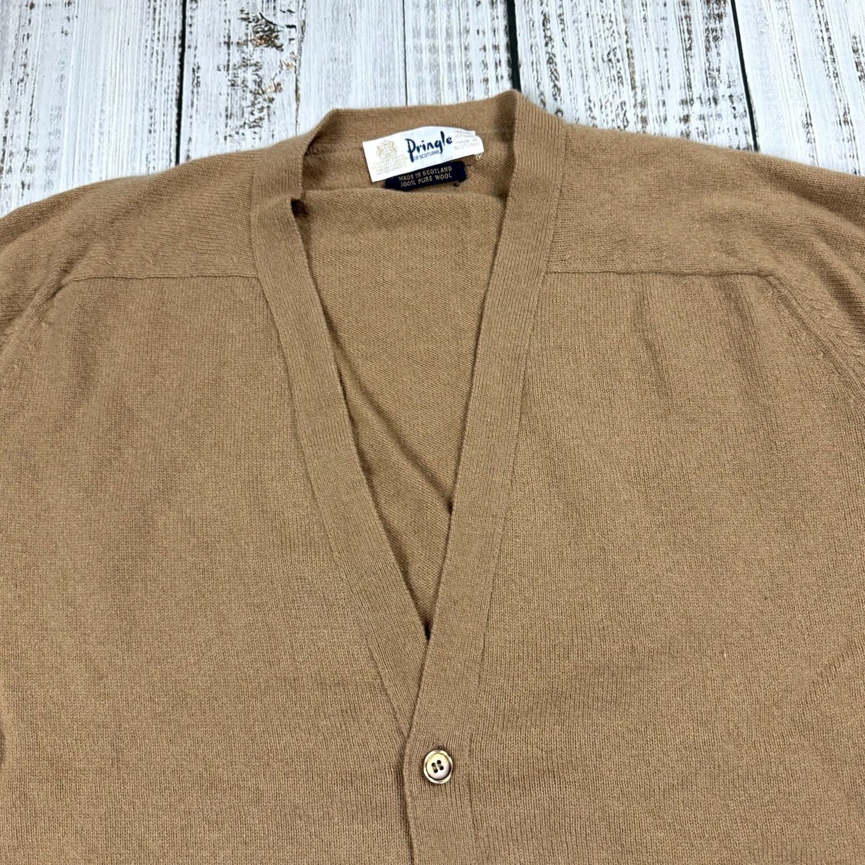 Vintage Pringle Of Scotland Sweater 1XL Brown Cardigan 100% Pure Wool 5-Button Sz 46 Mens, Men's — image 2 of 6