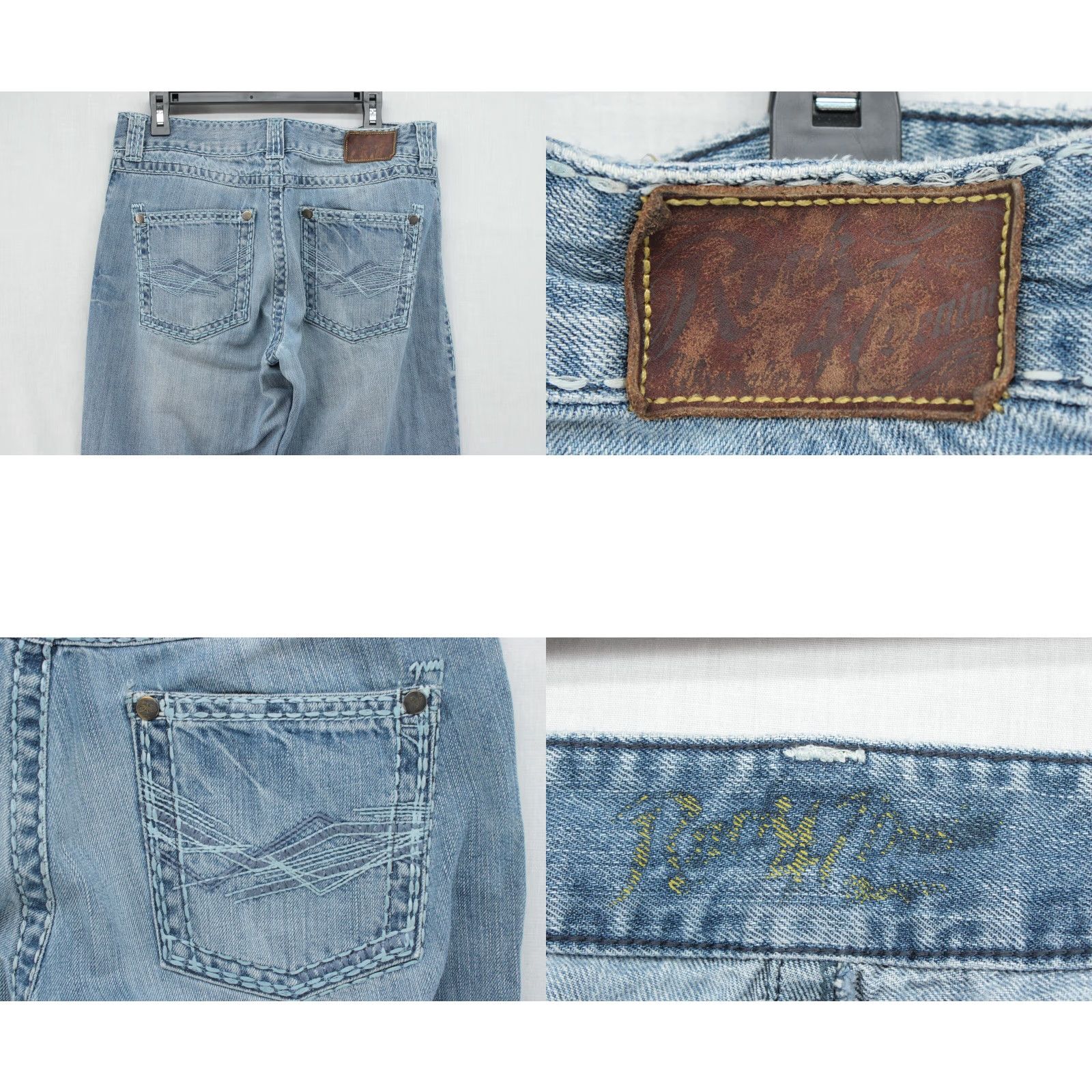 Wrangler Wrangler Rock 47 Jeans Men's 33x36 Blue Boot Cut Heavy Stitching Cowboy Rodeo Distressed 5-Pocket Denim Size US 33 - 8 Thumbnail