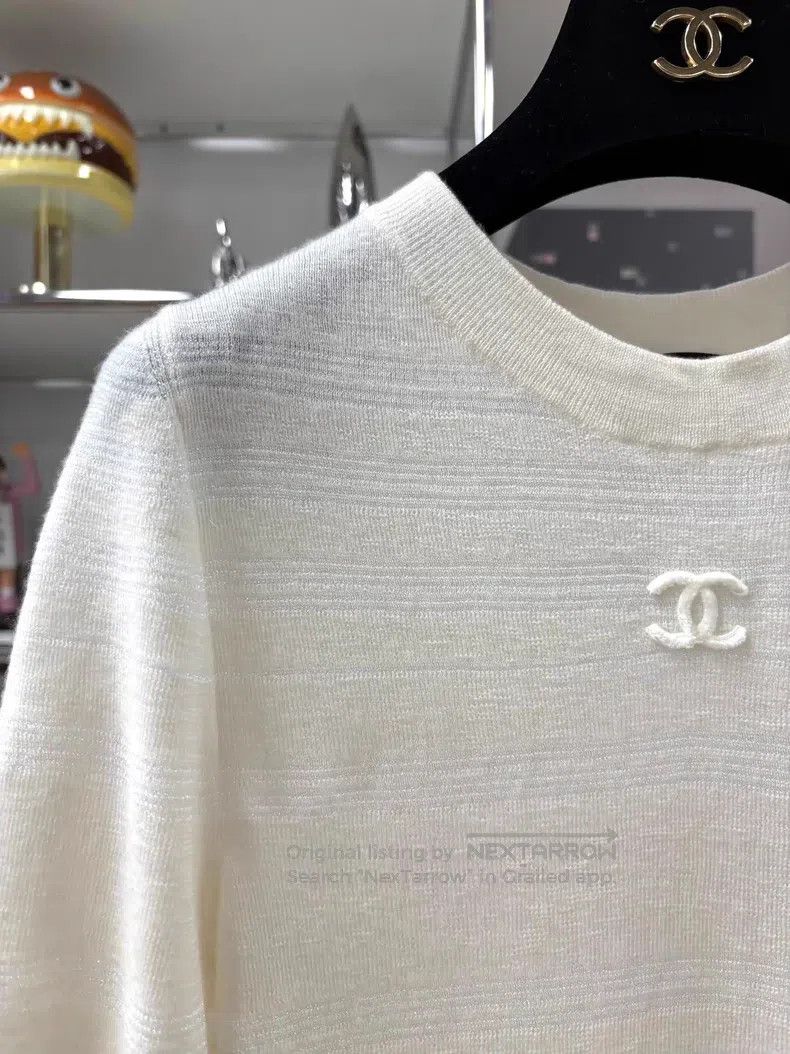 Chanel Chanel White striped glitter double C logo medium-sleeved Size XS / US 0-2 / IT 36-38 - 2 Thumbnail