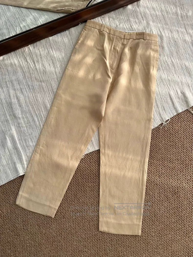 Hermes Hermes Solid Color Linen Straight Nine Pants, Khaki Size 28" / US 6 / IT 42 - 1 Thumbnail