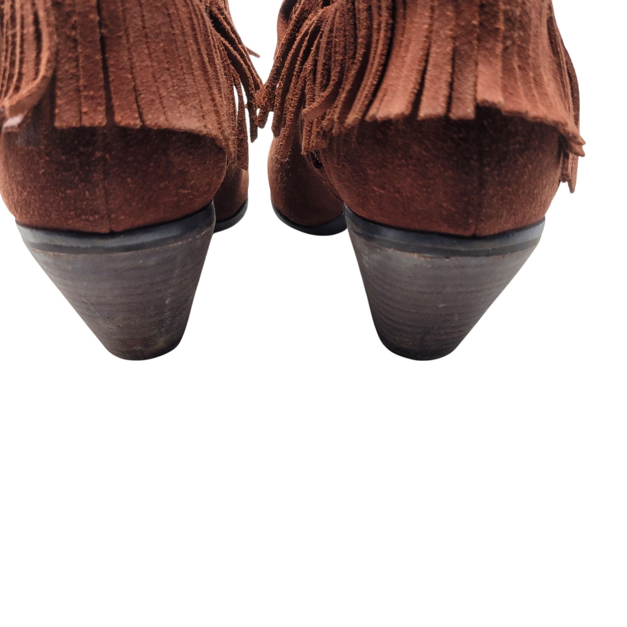 Designer Gianni Bini Rust Brown Suede Fringe Western Ankle Booties 9 Size US 9 / IT 39 - 10 Thumbnail