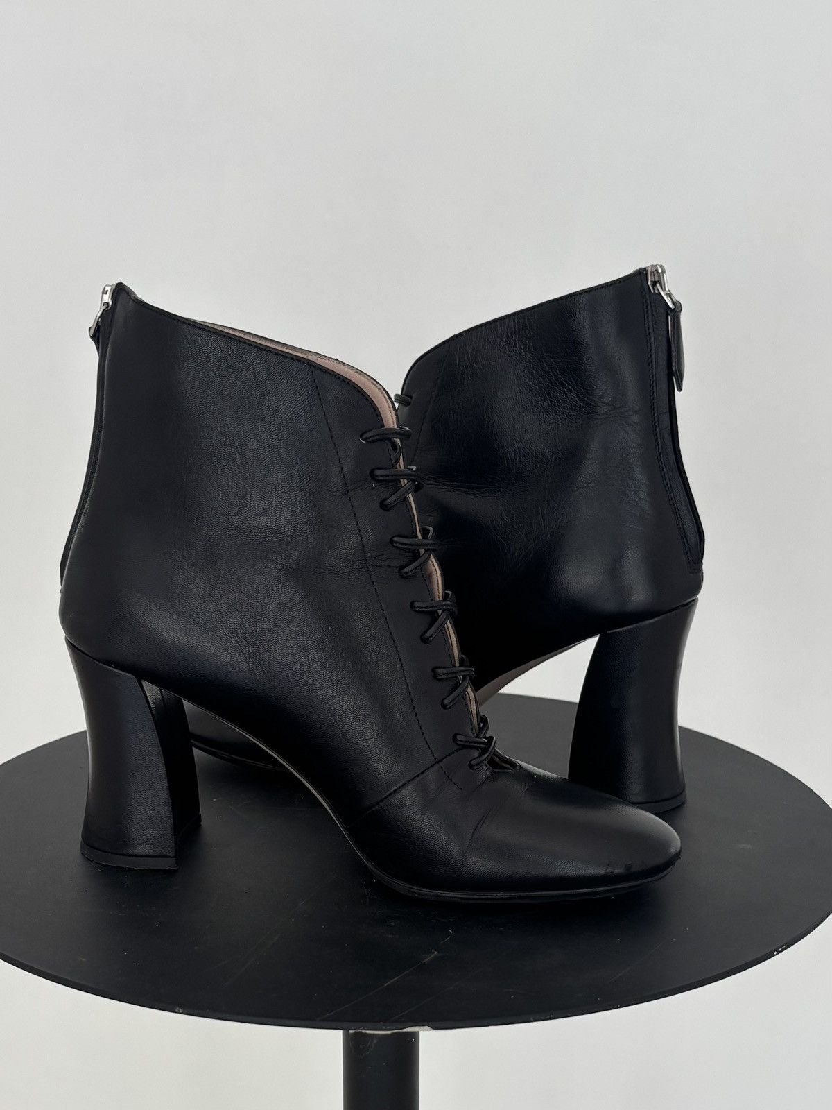 Miu Miu Miu Miu Black Leather Lace-Up Ankle Boots Size US 4 / IT 34 - 1 Thumbnail