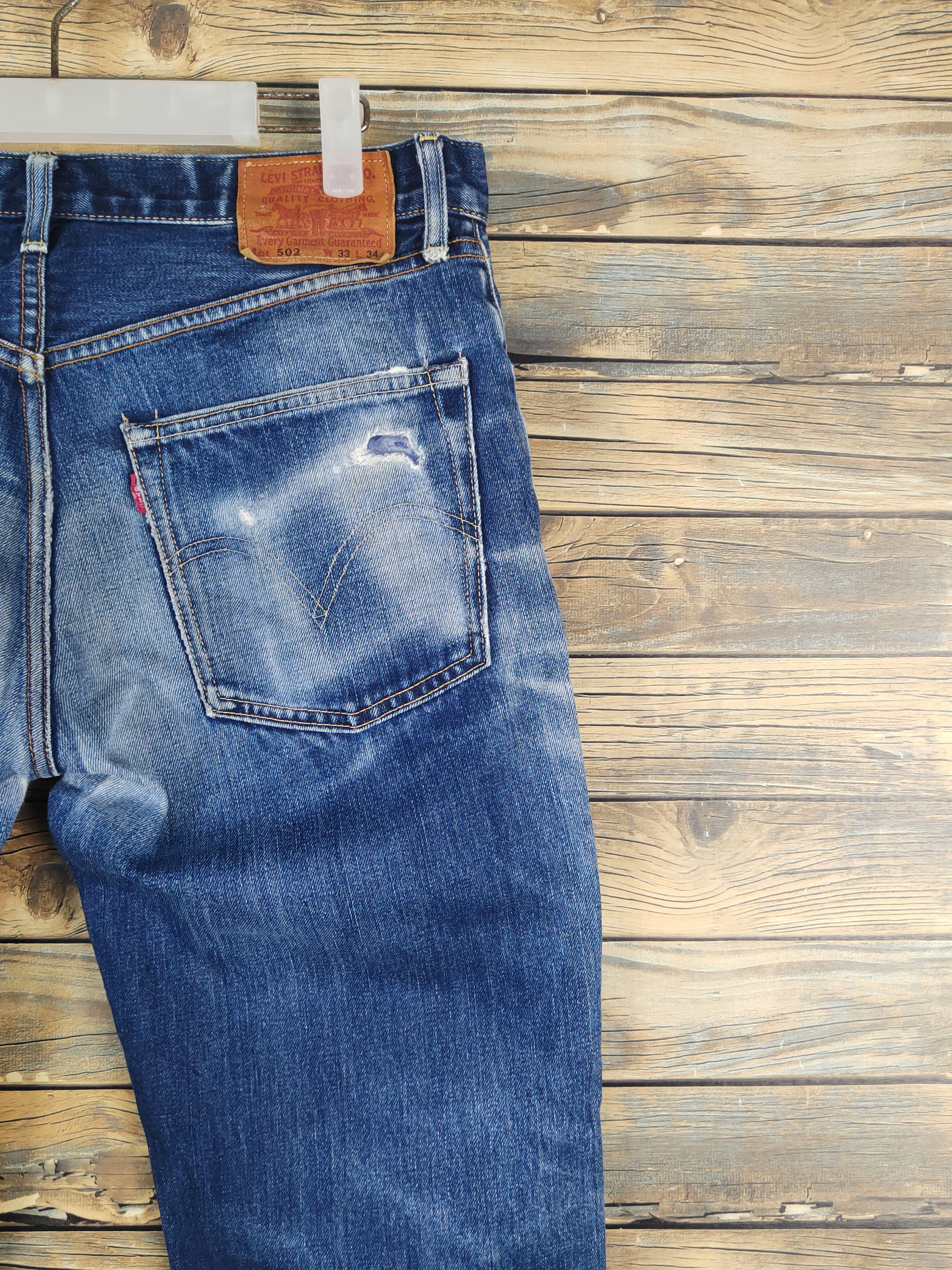 Levi's Vintage Levis 502 Redline Selvedge Faded Blue Jeans #W1323 Size US 33 - 12 Thumbnail