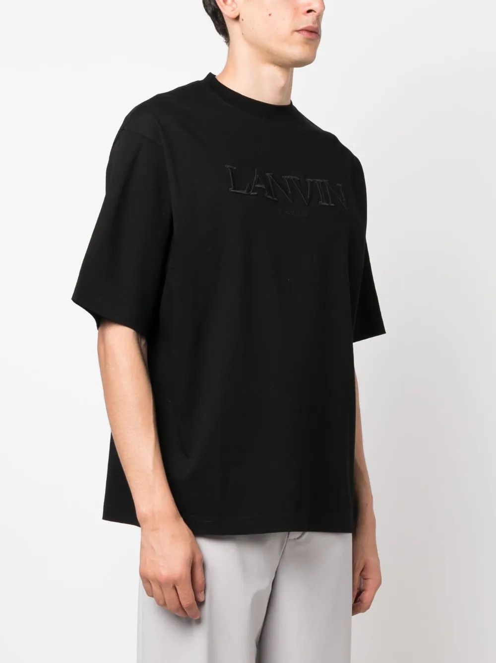 Lanvin oc11z0426 Logo Applique Cotton T-Shirt in Black Size US L / EU 52-54 / 3 - 2 Thumbnail