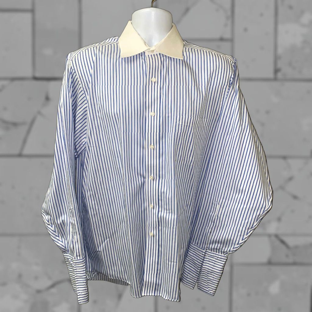 Vintage Donald J Trump Mens Dress Shirt Long Sleeve Button Front Striped Blue/White 16 1/2 16.5 Size 42R - 1 Thumbnail