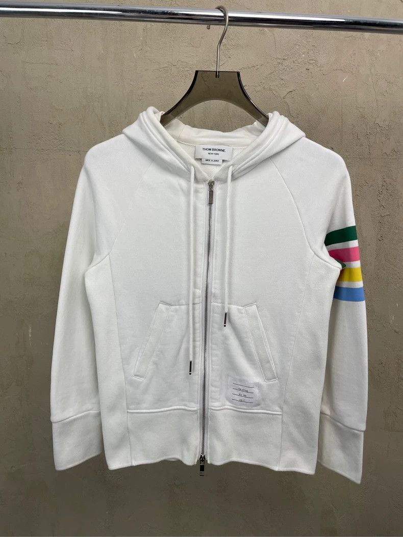 Thom browne White and colorful four-striped zipper jacket 2