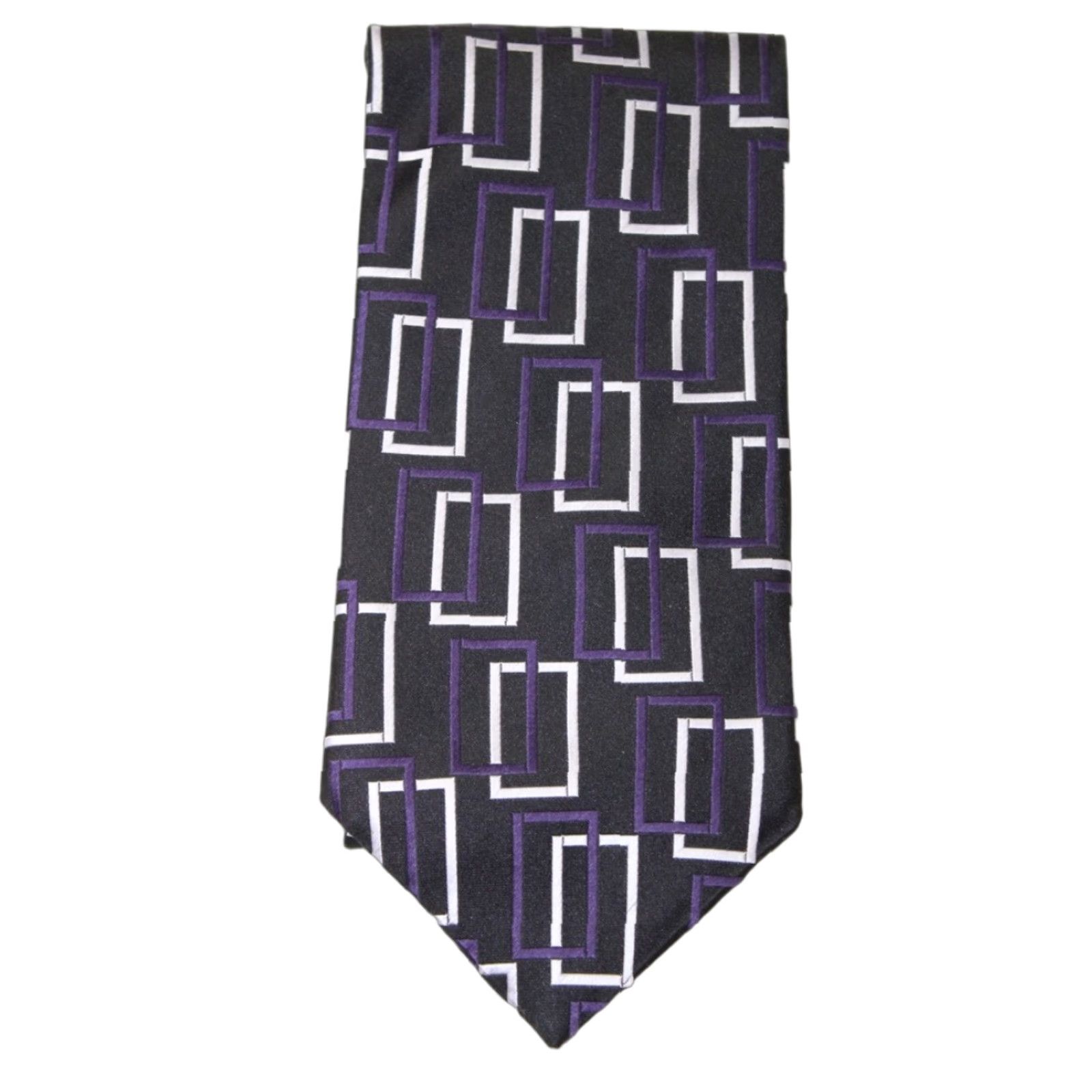Etro Roberto Villini Couture Mens Silk Tie Black Retro Geometric Rectangles Necktie - 58.5" X 4" Size ONE SIZE - 1 Thumbnail