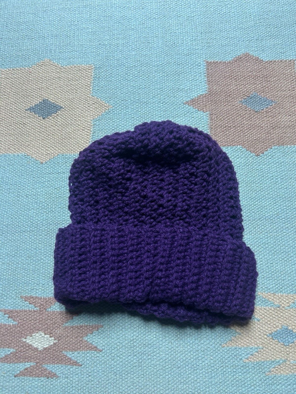Vintage Hand knit crochet beanie skull winter hat plum one size OSFA Size ONE SIZE - 2 Thumbnail