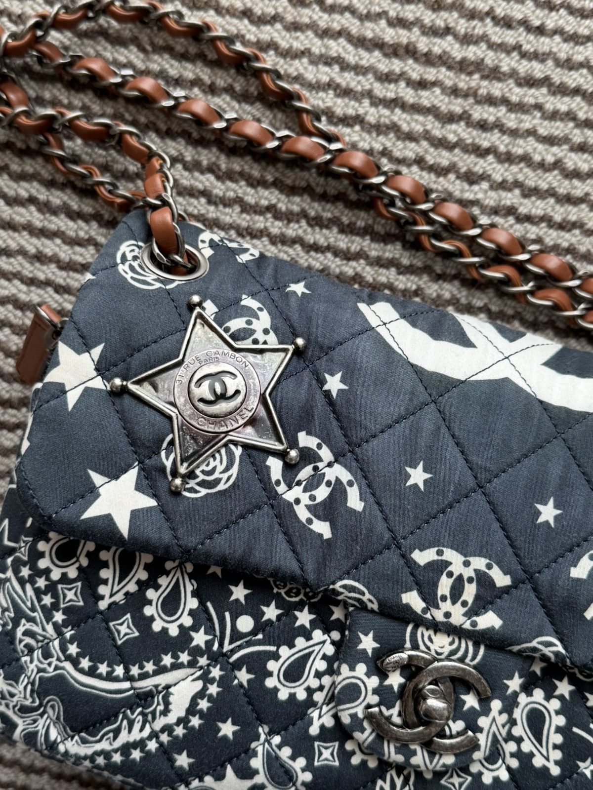 Chanel Chanel 14A Canvas Paris-Dallas Navy Bandana Classic Flap Bag Size ONE SIZE - 9 Thumbnail