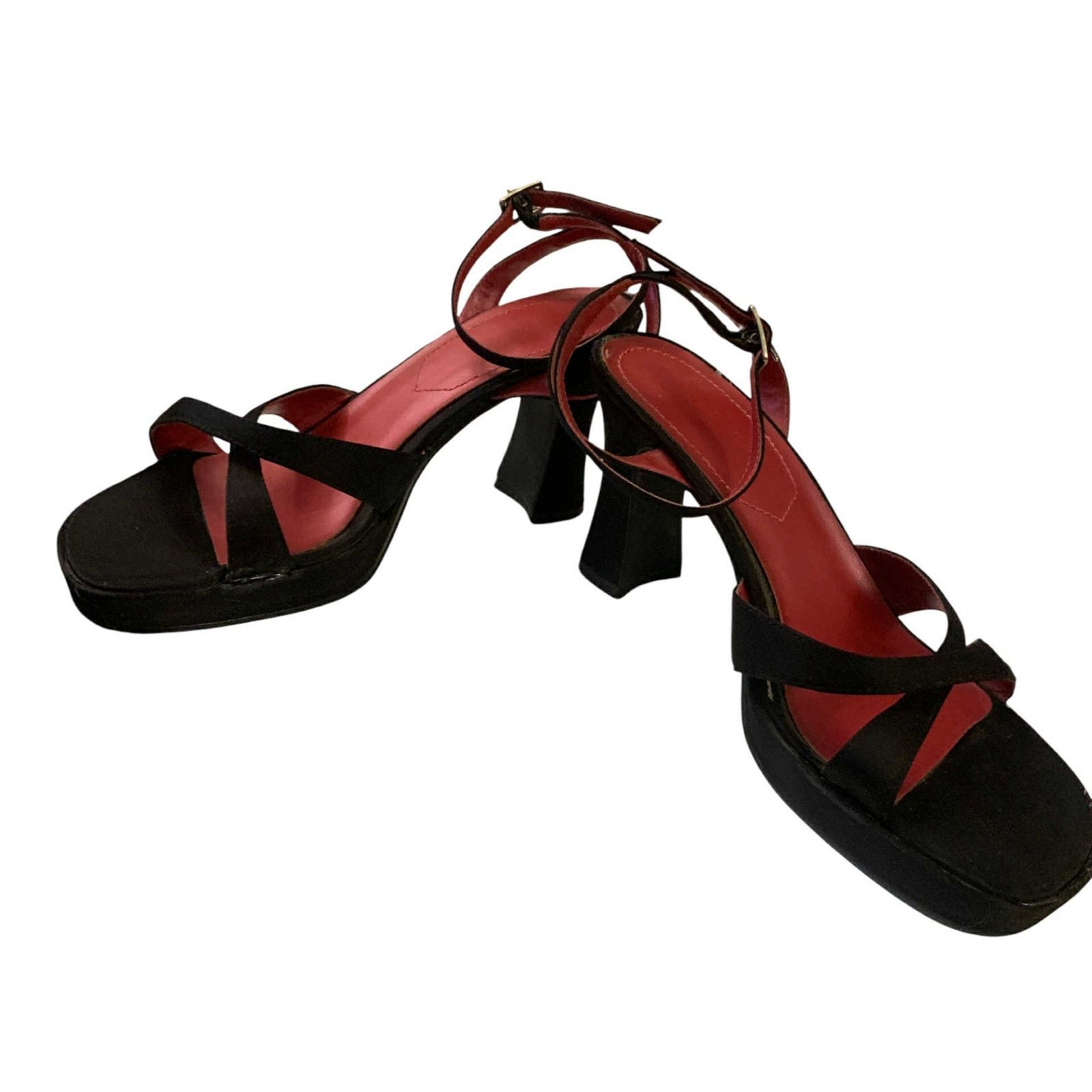 Other VINTAGE Y2K Sandal Chunk Heel Ankle Strap Open Toe Black Sz8 Size US 8 / IT 38 - 1 Thumbnail