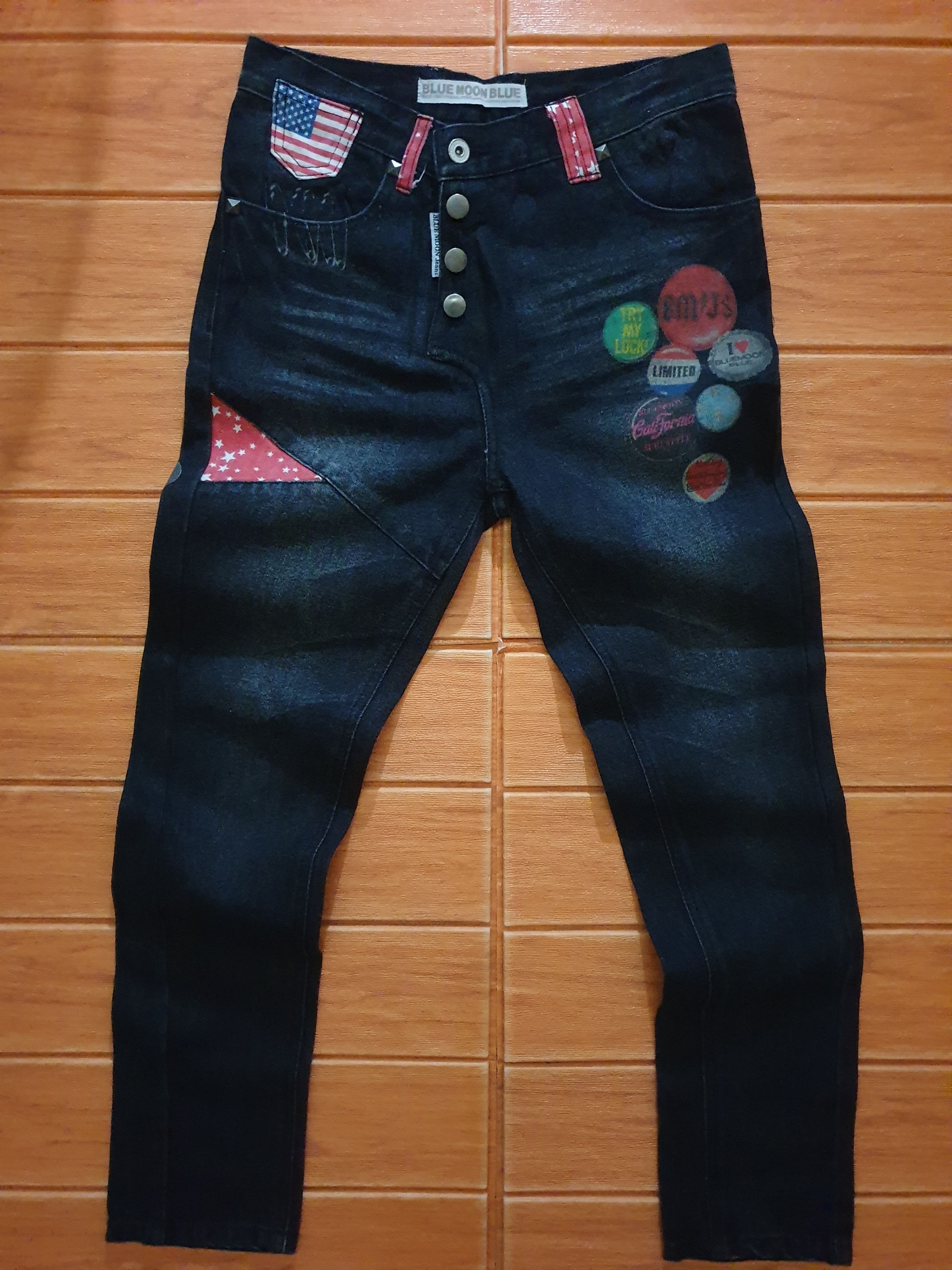 Japanese Brand 💥Blue Moon Blue accessory band print denim jeans Size US 30 / EU 46 - 1 Thumbnail