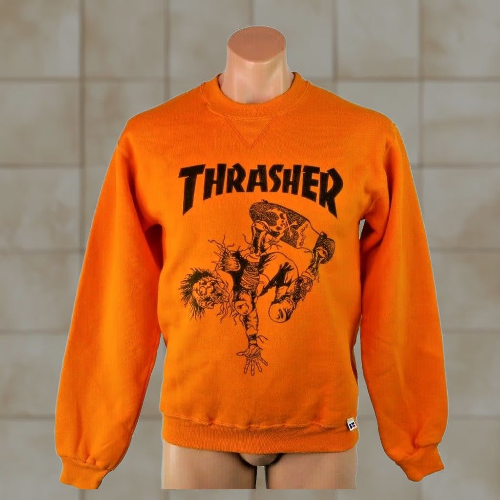 Thrasher VINTAGE Thrasher Sweatshirt Hip Hop Orange M Adult Mens 80s Pushead NOS Deadstock Pants? Size US M / EU 48-50 / 2 - 1 Thumbnail