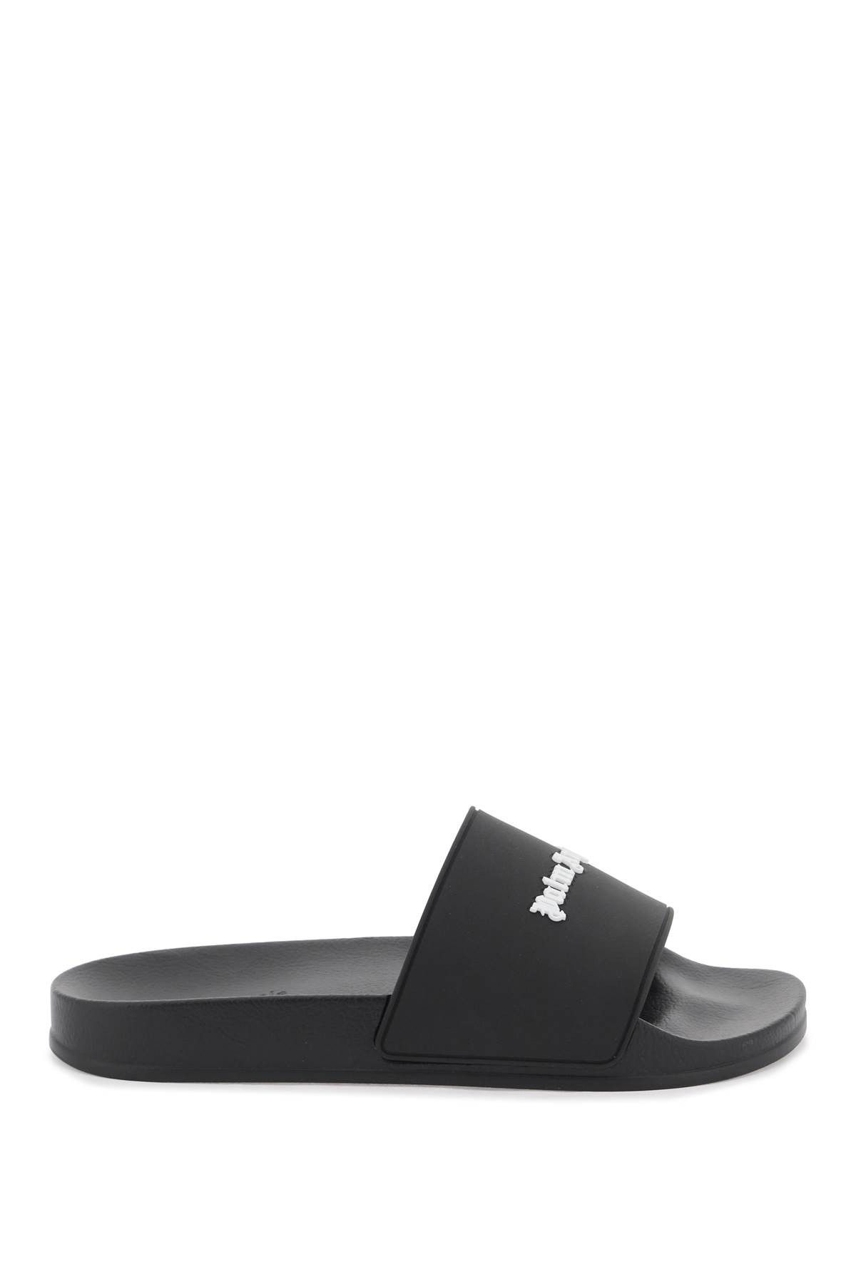 image of Palm Angels Rubber Monogram Slides in Black White, Men's (Size 9)