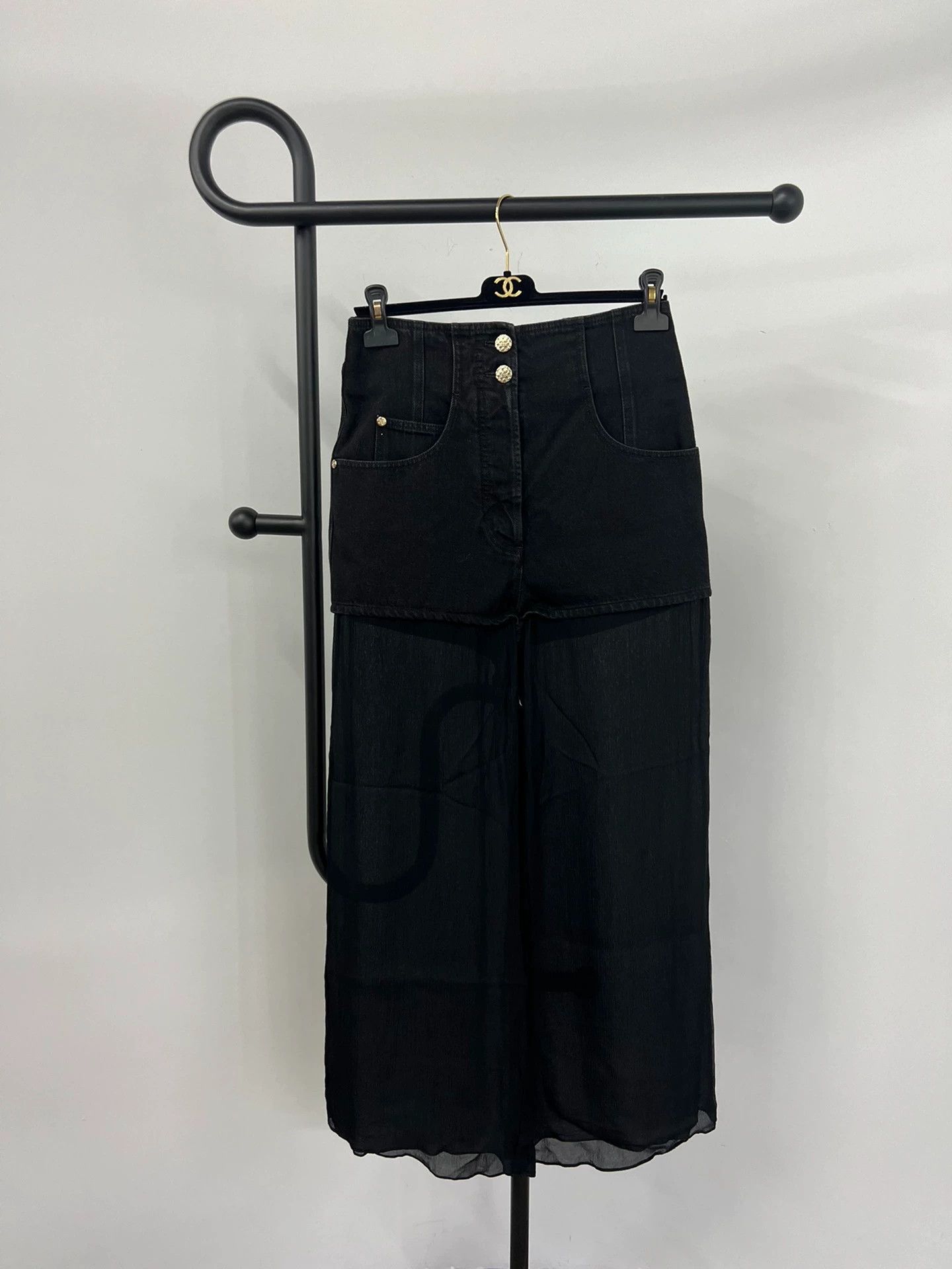Chanel Chanel Black Denim Silk Wide-Leg Pants Size 28" / US 6 / IT 42 - 1 Thumbnail