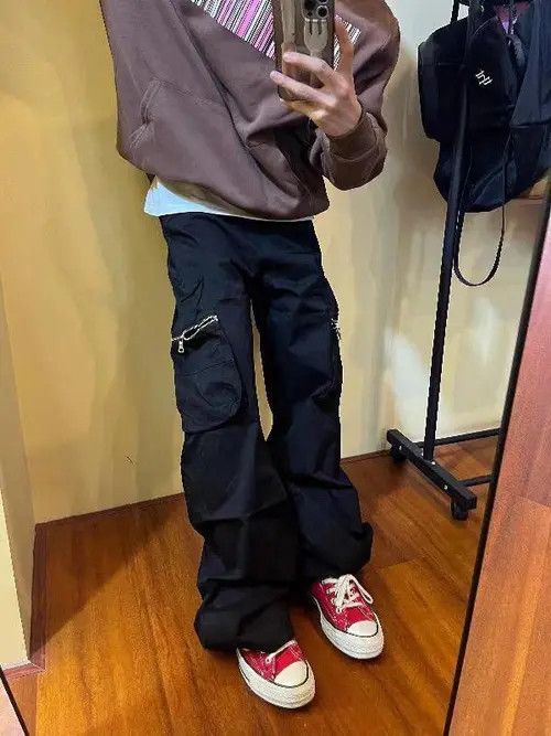 Designer Street Hip Hop Black Zipper Pocket Workwear Trousers Size US 32 / EU 48 - 4 Thumbnail