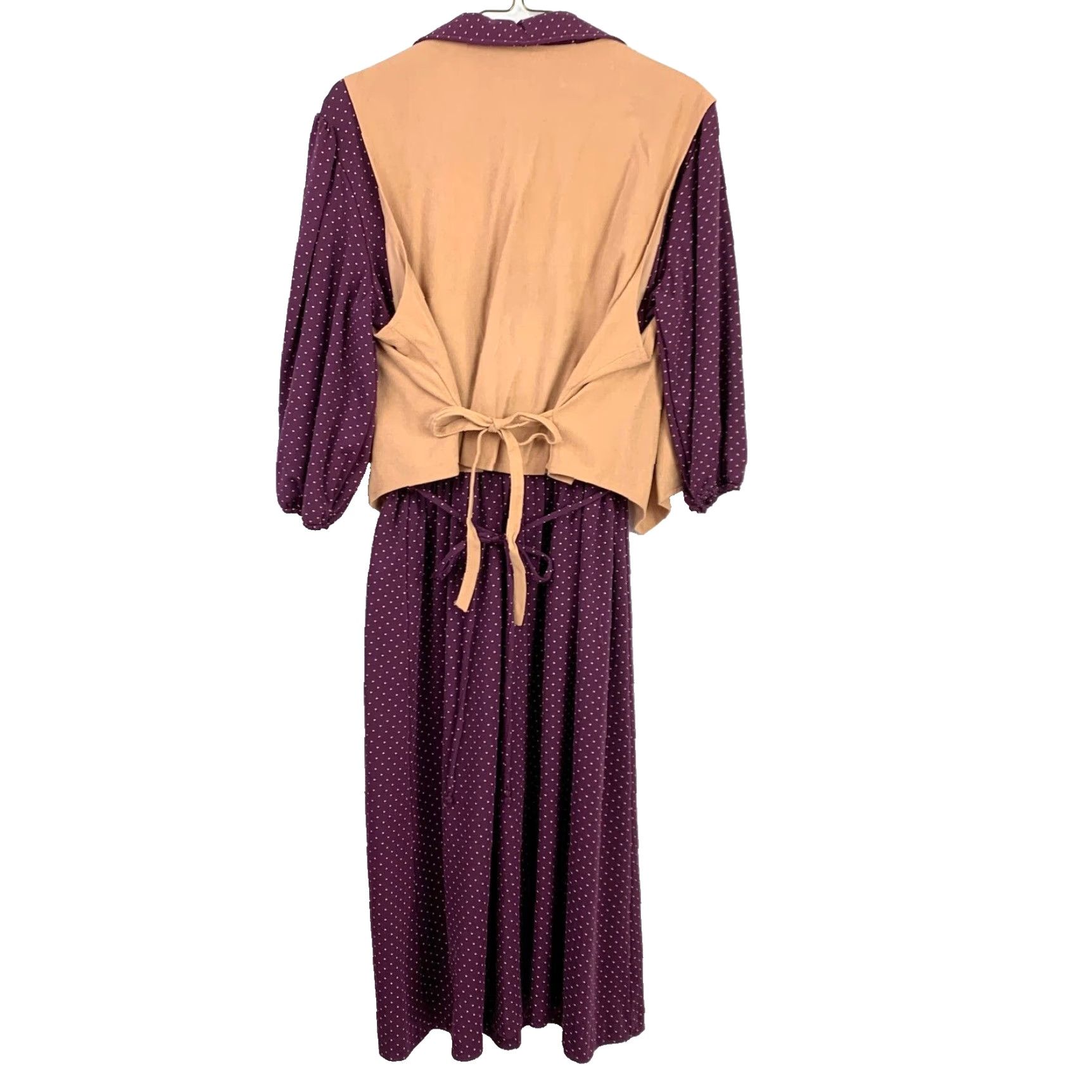 Vintage Vintage Purple Polka Dot Jersey Dress Faux Suede Vest Outfit Size 16 Size XXL / US 16-18 / IT 52-54 - 3 Thumbnail