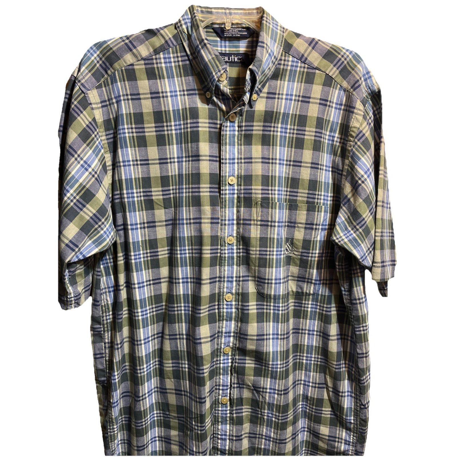 Nautica Nautica VTG Shirt Mens M Blue Green Plaid Button Up SS Size US M / EU 48-50 / 2 - 1 Thumbnail