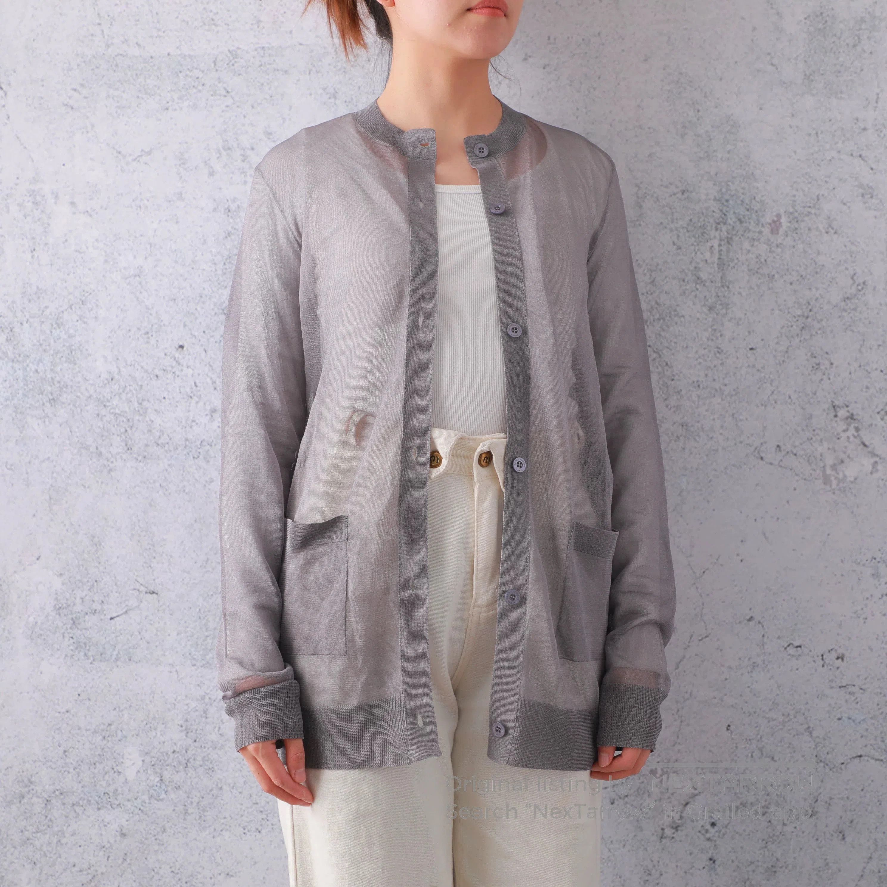 Saint Laurent Paris SAINT LAURENT Gray Silk Sheer Cardigan. Size L / US 10 / IT 46 - 1 Thumbnail