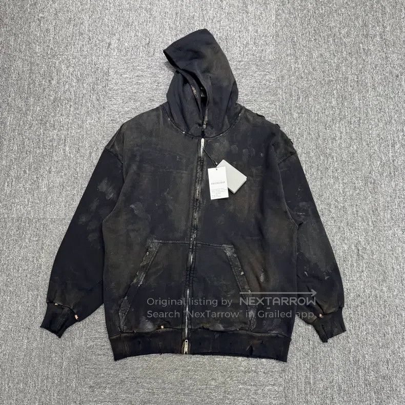 服/ファッション Balenciaga 23FW Eiffel Tower Destroyed Hoodie Black Size 2 Balenciaga Balenciaga Eiffel Tower Hoodie, Distressed Mud Dye