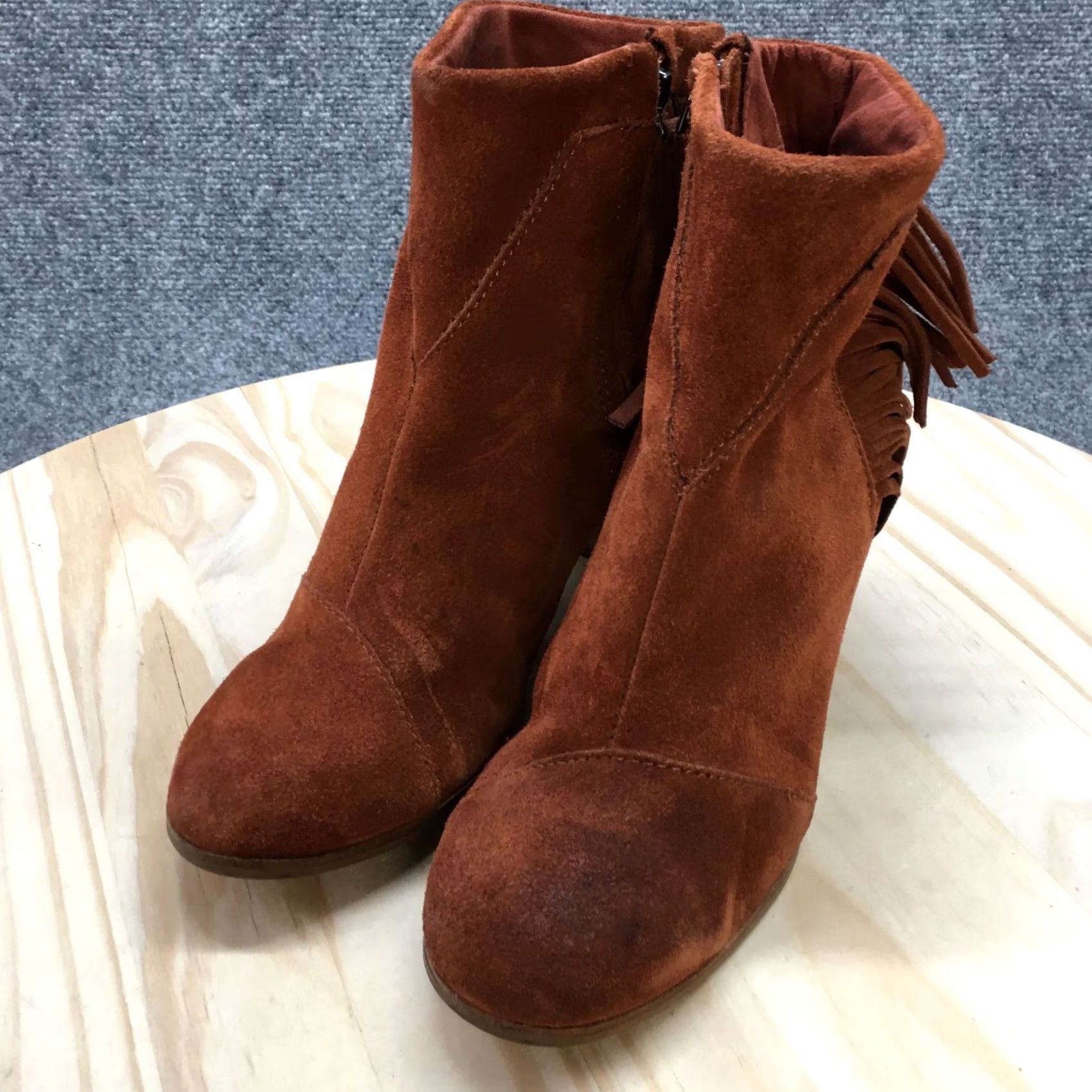 Toms TOMS Lunata Fringe Zip Ankle Bootie Brown Suede Heels Boots Womens 8.5 Foo d 3" Heel Casual Size US 9 / IT 39 - 3 Thumbnail