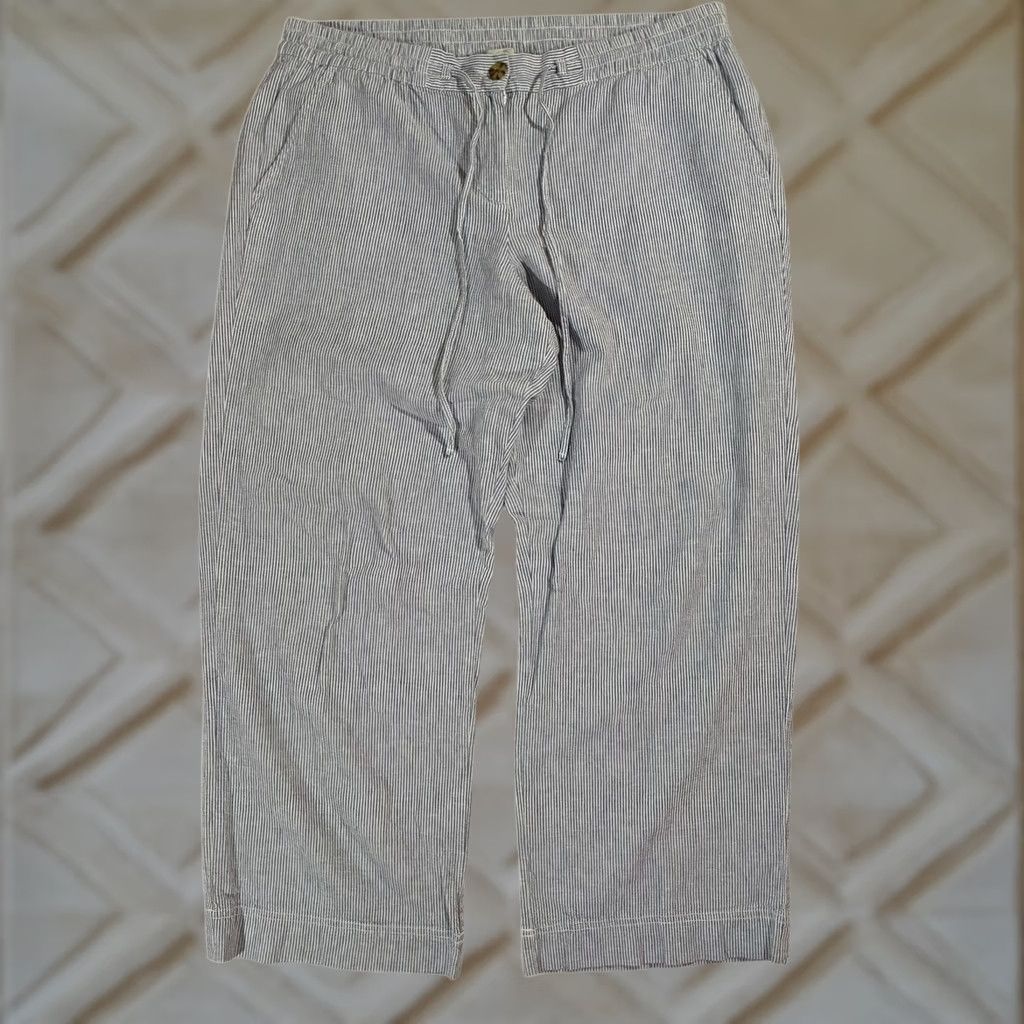 Talbots Talbots Petite Striped Pants Women's 16P Wide Leg Drawstring Waist Blue Size 38" / US 16 / IT 52 - 1 Thumbnail