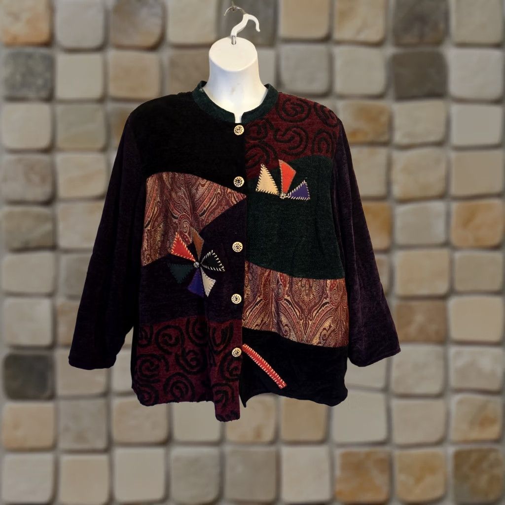 Vintage VINTAGE Indigo Moon Jacket Size 2X Plus Red Black Purple Green Patchwork Tapestry Womens Size XXL / US 16-18 / IT 52-54 - 1 Thumbnail