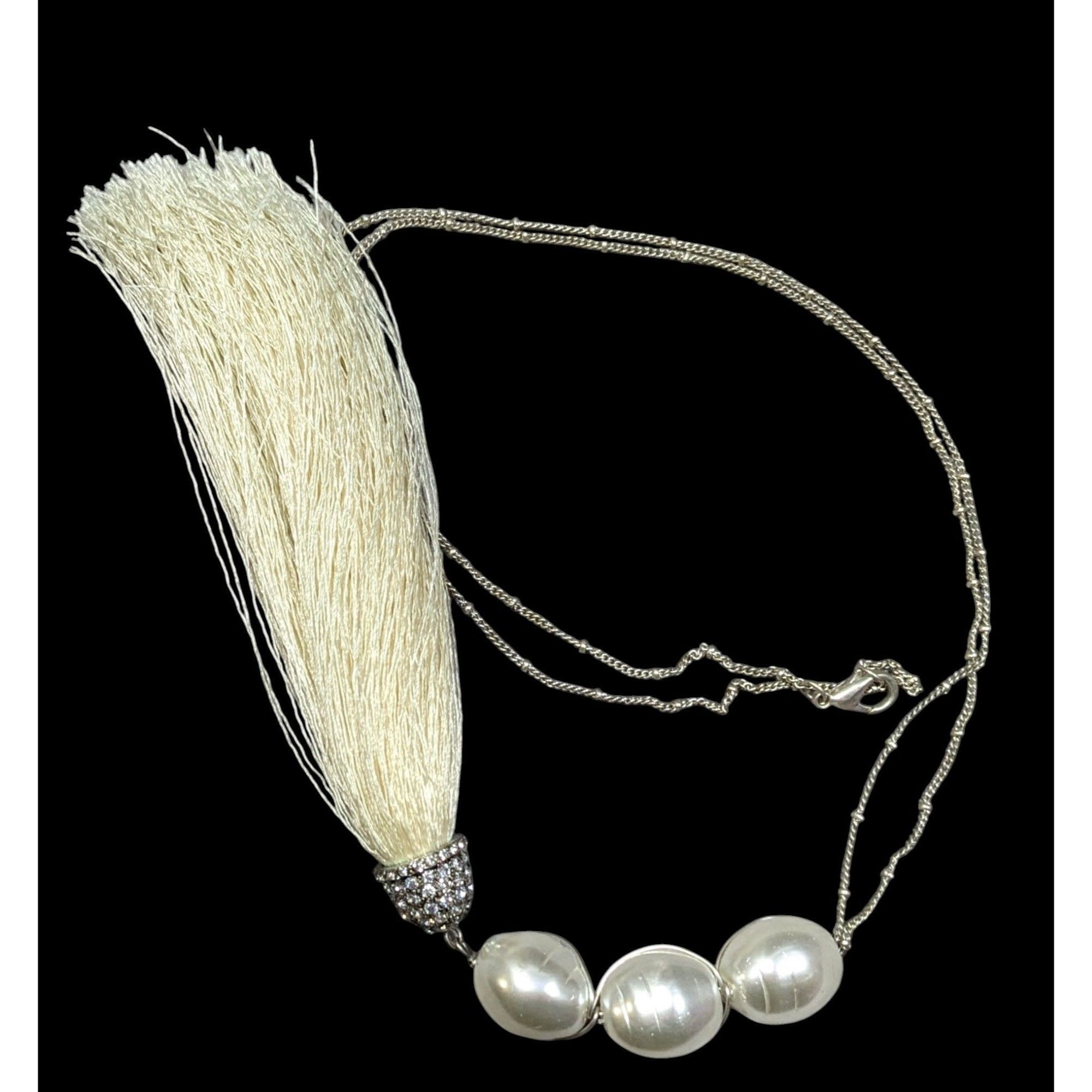 Other Chunky Glam Faux Pearl Rhinestone Tassel Necklace Size ONE SIZE - 1 Thumbnail