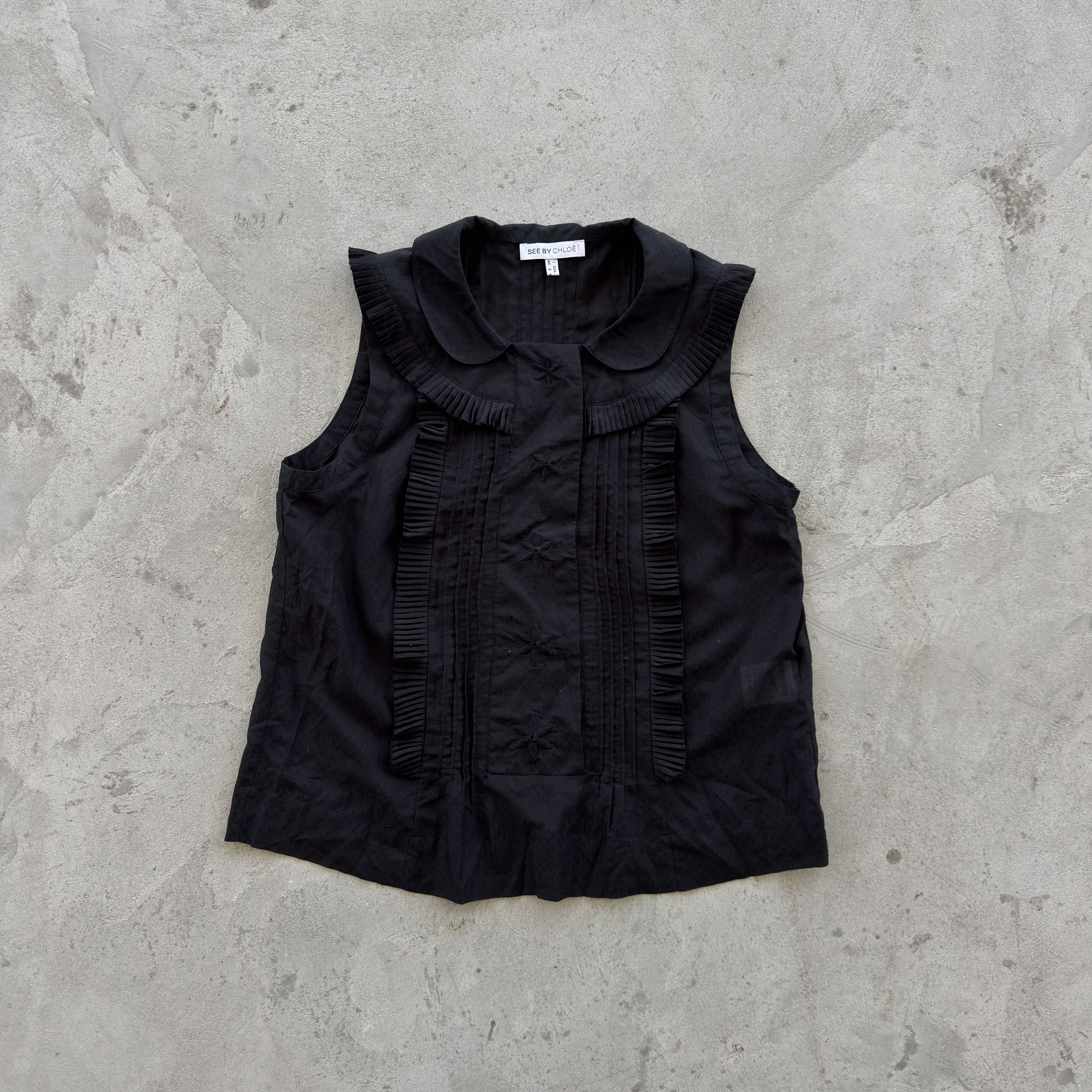 See by Chloe See By Chloe Black Ruffle Embroidered Sleeveless Blouse Top Size M / US 6-8 / IT 42-44 - 1 Thumbnail