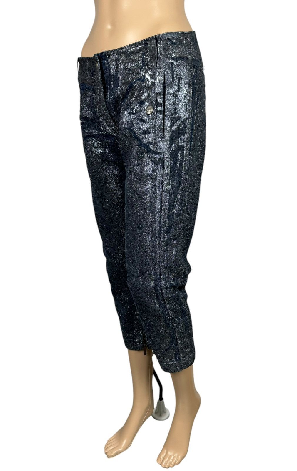 Just Cavalli × Vintage Just Cavalli Waxed Glitter Jeans Cropped Ankle Zip size 28 Size 28" / US 6 / IT 42 - 1 Thumbnail
