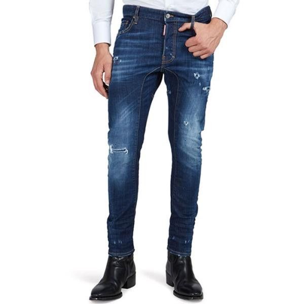 Image of Dsquared2 Tidy Biker Slim Fit Jeans Size 56 in Blue, Men's