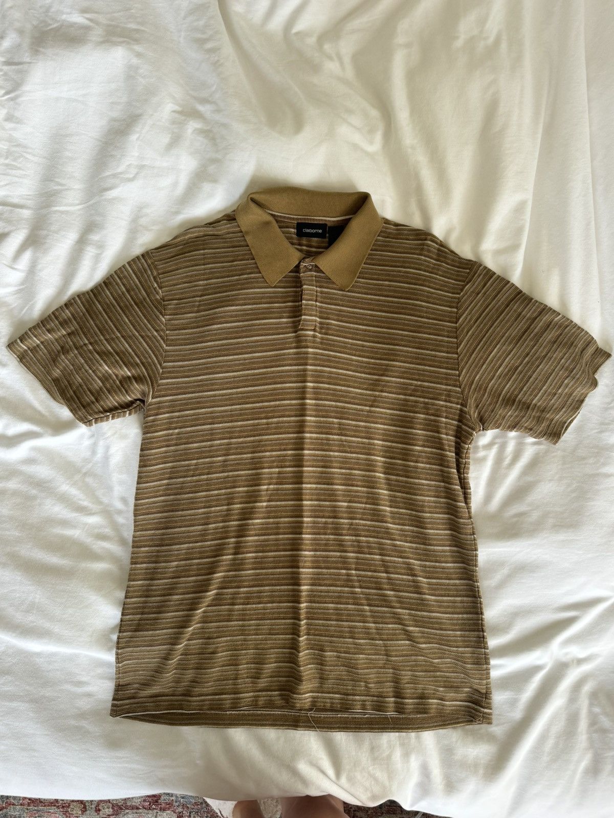 Liz Claiborne Claiborne mens polo. Brown and white striped Size US L / EU 52-54 / 3 - 2 Thumbnail