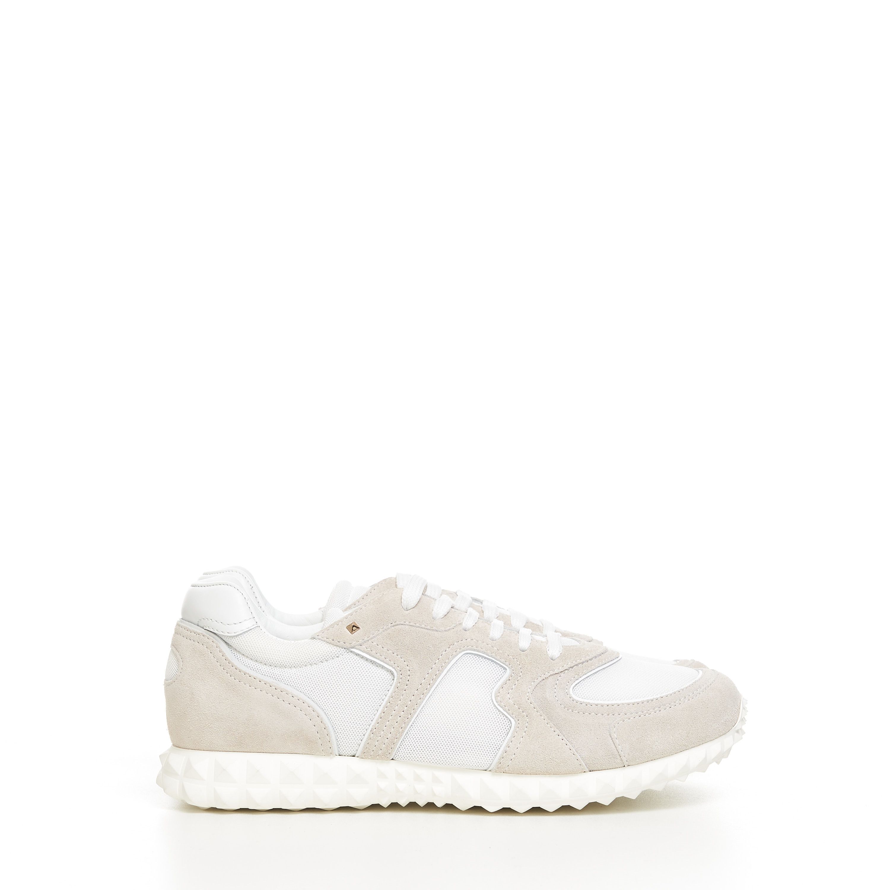 image of Valentino White Soul Am Rockstud Sneakers In Fabric & Suede, Men's (Size 9)